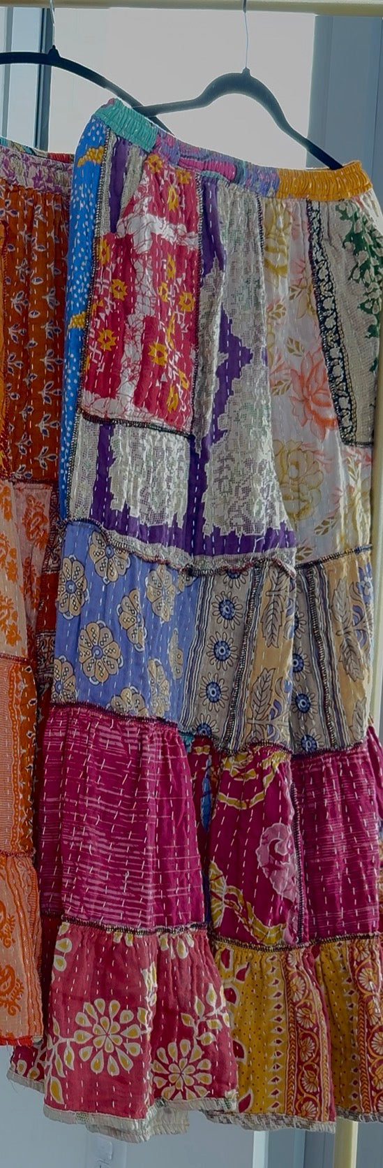 ** Three Tiered Reversible Kantha Wide Leg Pant