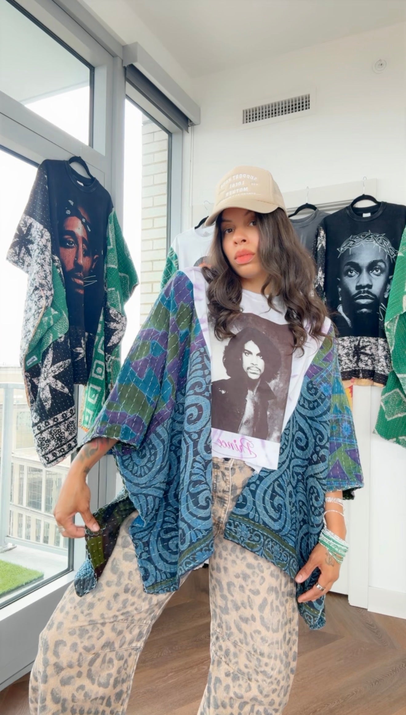 * 7/24 Drop Prince Hand Dyed Kantha Band Tee Poncho (crop)