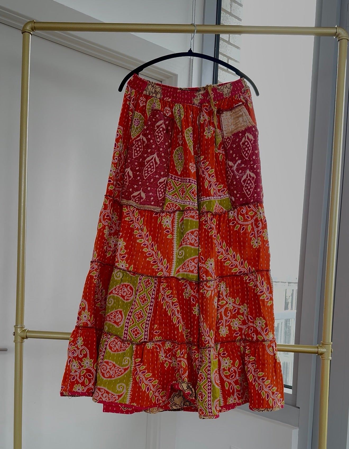 ** Three Tiered Reversible Kantha Wide Leg Pant