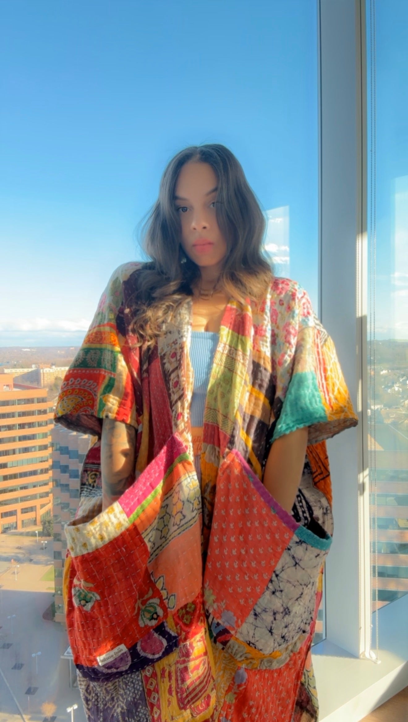 Raw Hem Patchwork Kimono