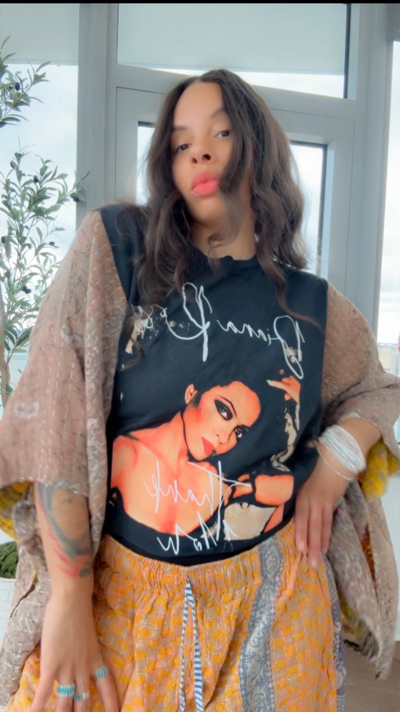 Diana Ross Cropped Kantha Band Tee Poncho