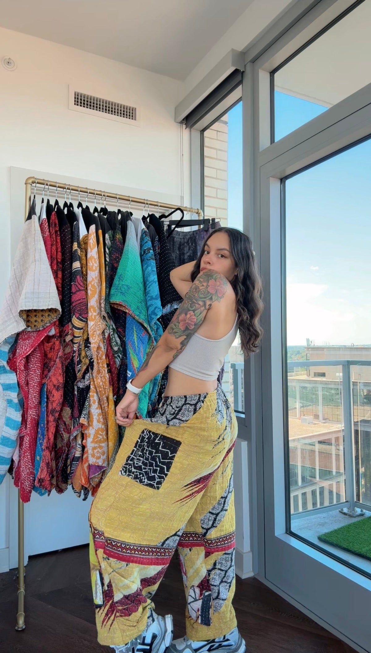 * 10/16 Drop Aaliyah Big Face Kantha Barrel Pants — 5'5" and Under