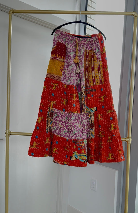 ** Three Tiered Reversible Kantha Wide Leg Pant