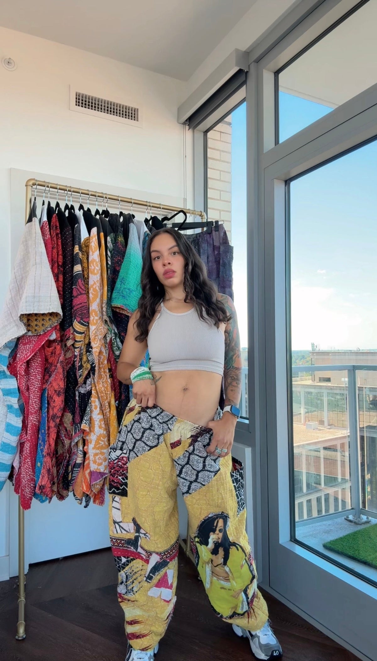 * 10/16 Drop Aaliyah Big Face Kantha Barrel Pants — 5'5" and Under