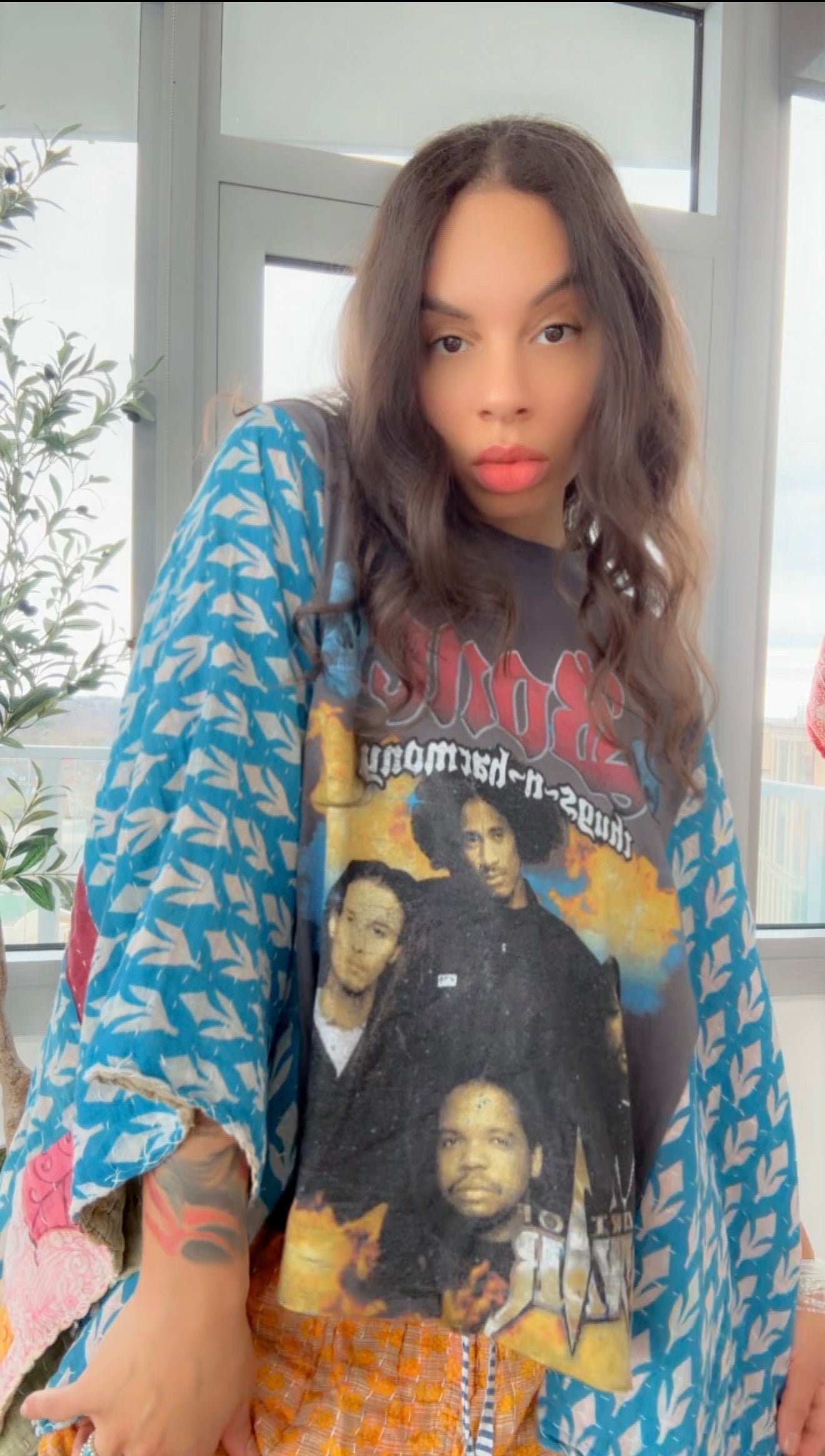 Bone Thugs N Harmony Cropped Kantha Band Tee Poncho
