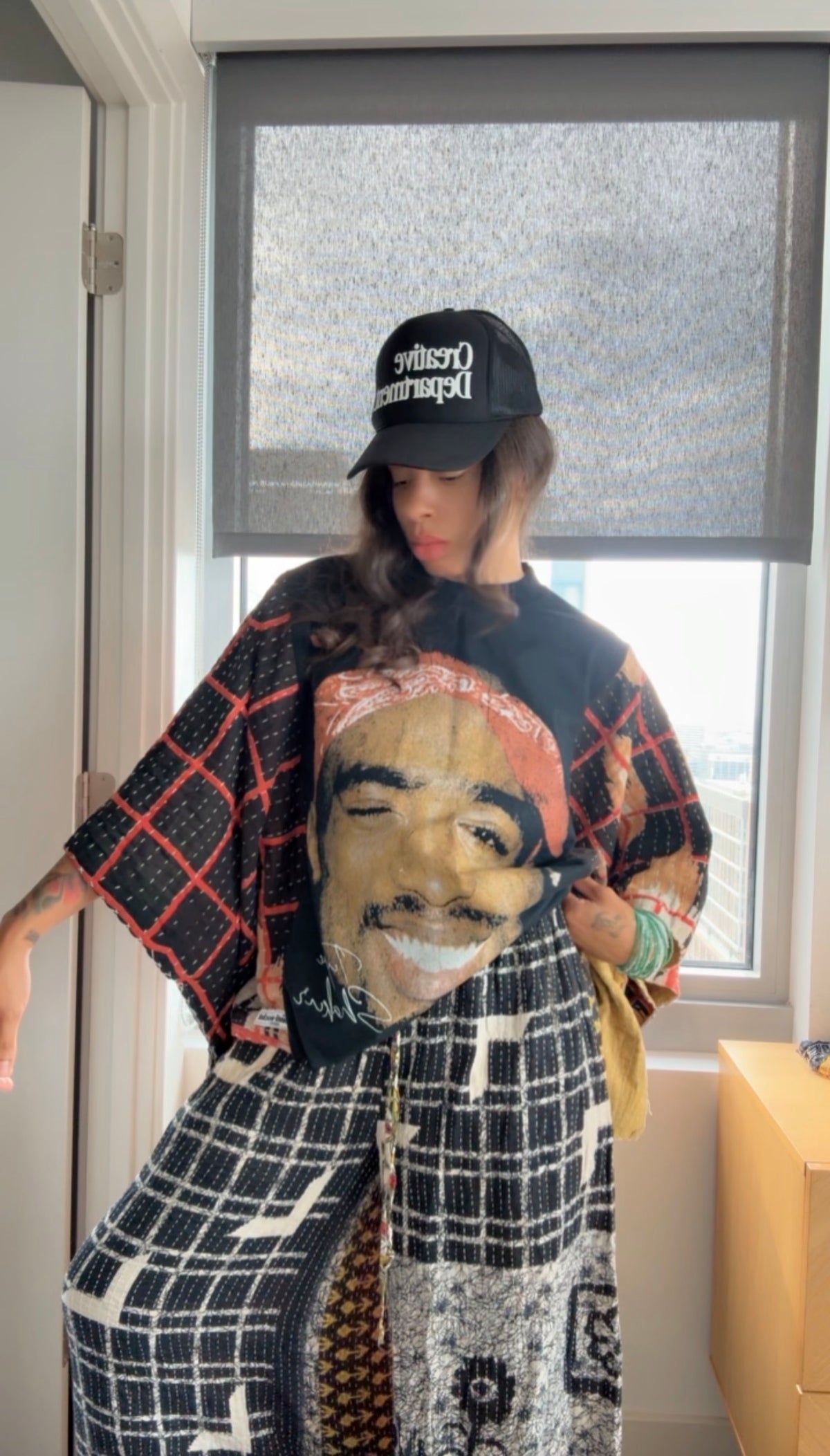 * 9/11 Drop Tupac Kantha Band Tee Poncho (crop)