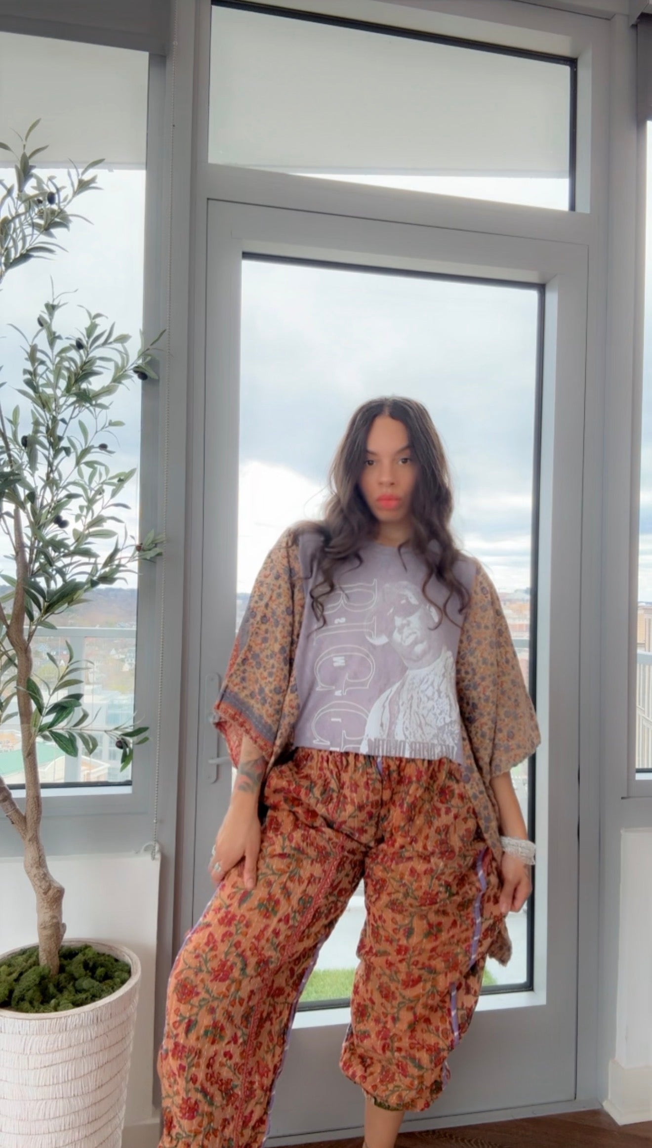 ** B.I.G Cropped Kantha Band Tee Poncho