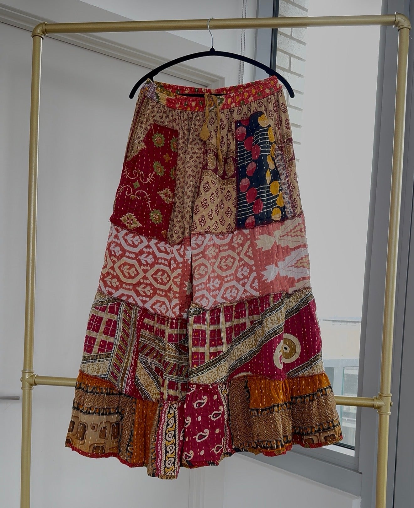** Three Tiered Reversible Kantha Wide Leg Pant