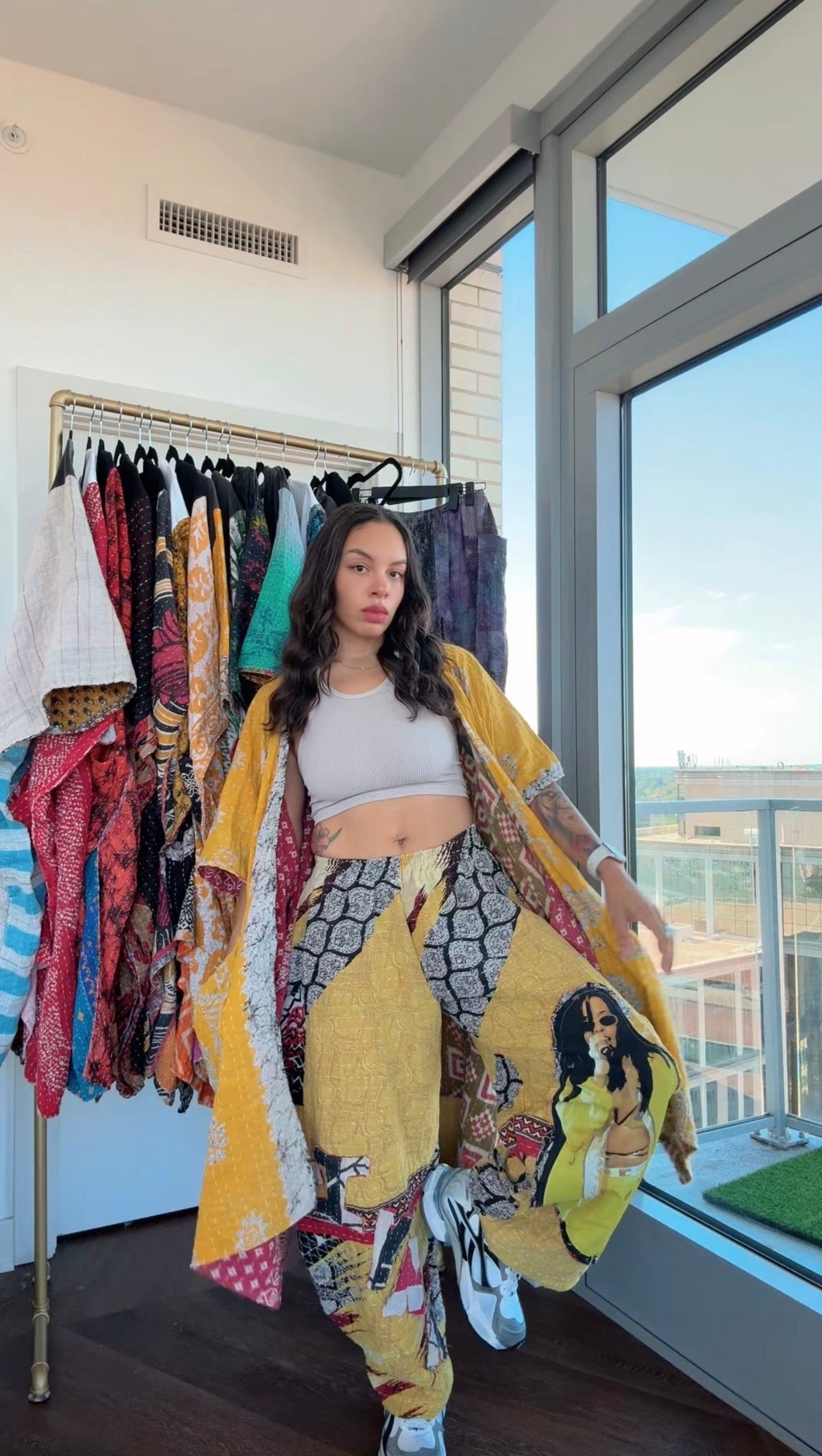 * 10/16 Drop Aaliyah Big Face Kantha Barrel Pants — 5'5" and Under
