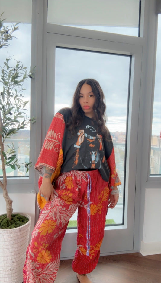 ** Burna Boy Cropped Kantha Band Tee Poncho