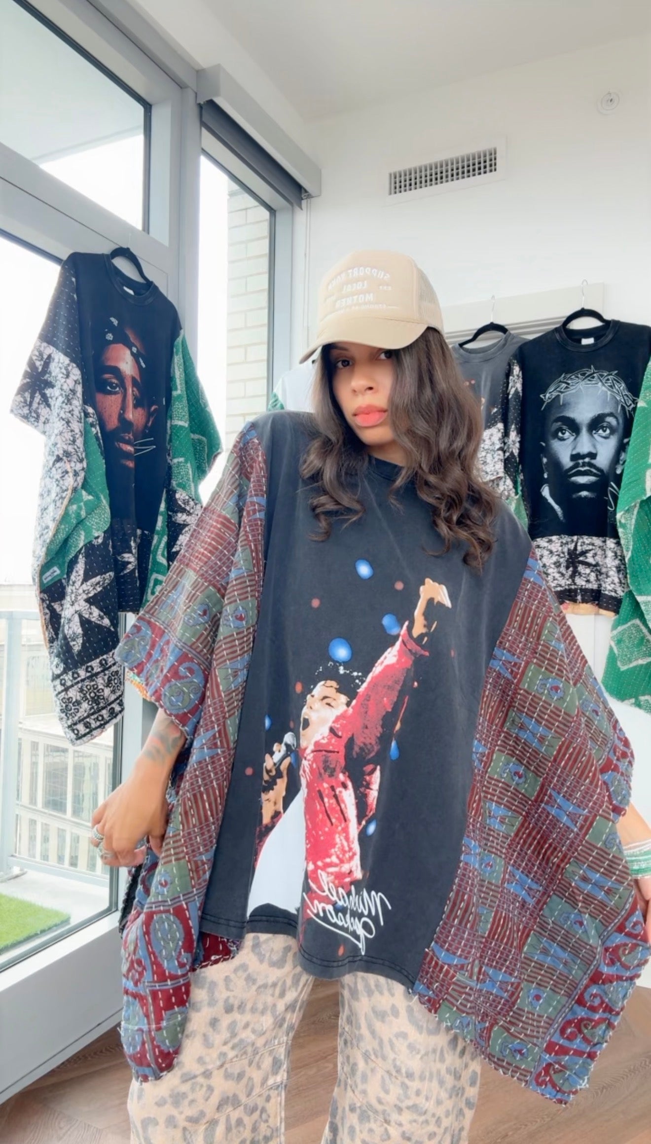 * 7/24 Drop Michael Jackson Hand Dyed Kantha Band Tee Poncho (midi)