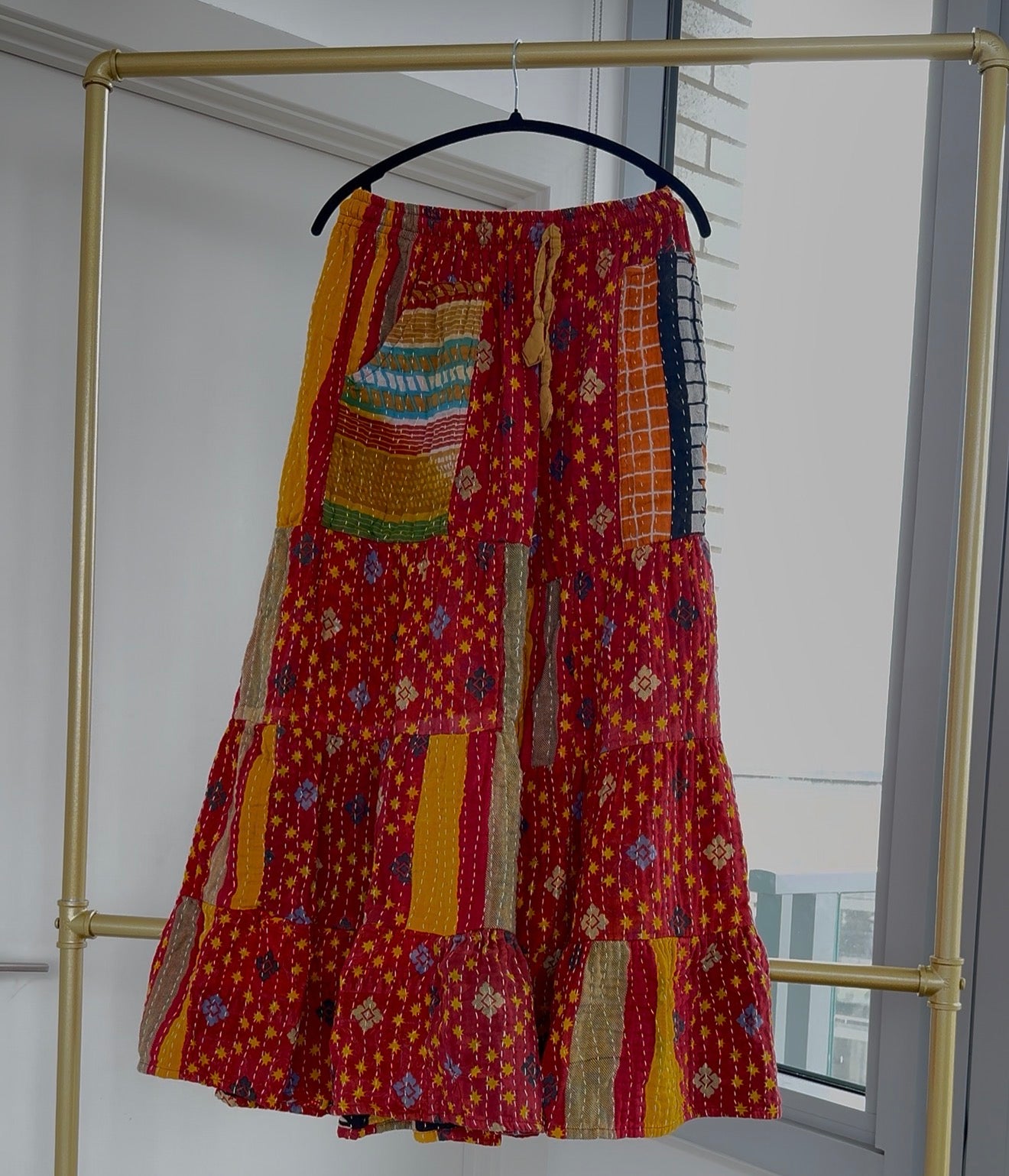 ** Three Tiered Reversible Kantha Wide Leg Pant