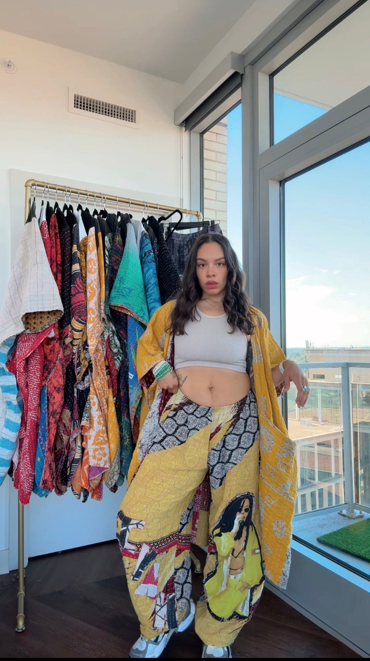 * 10/16 Drop Aaliyah Big Face Kantha Barrel Pants — 5'5" and Under