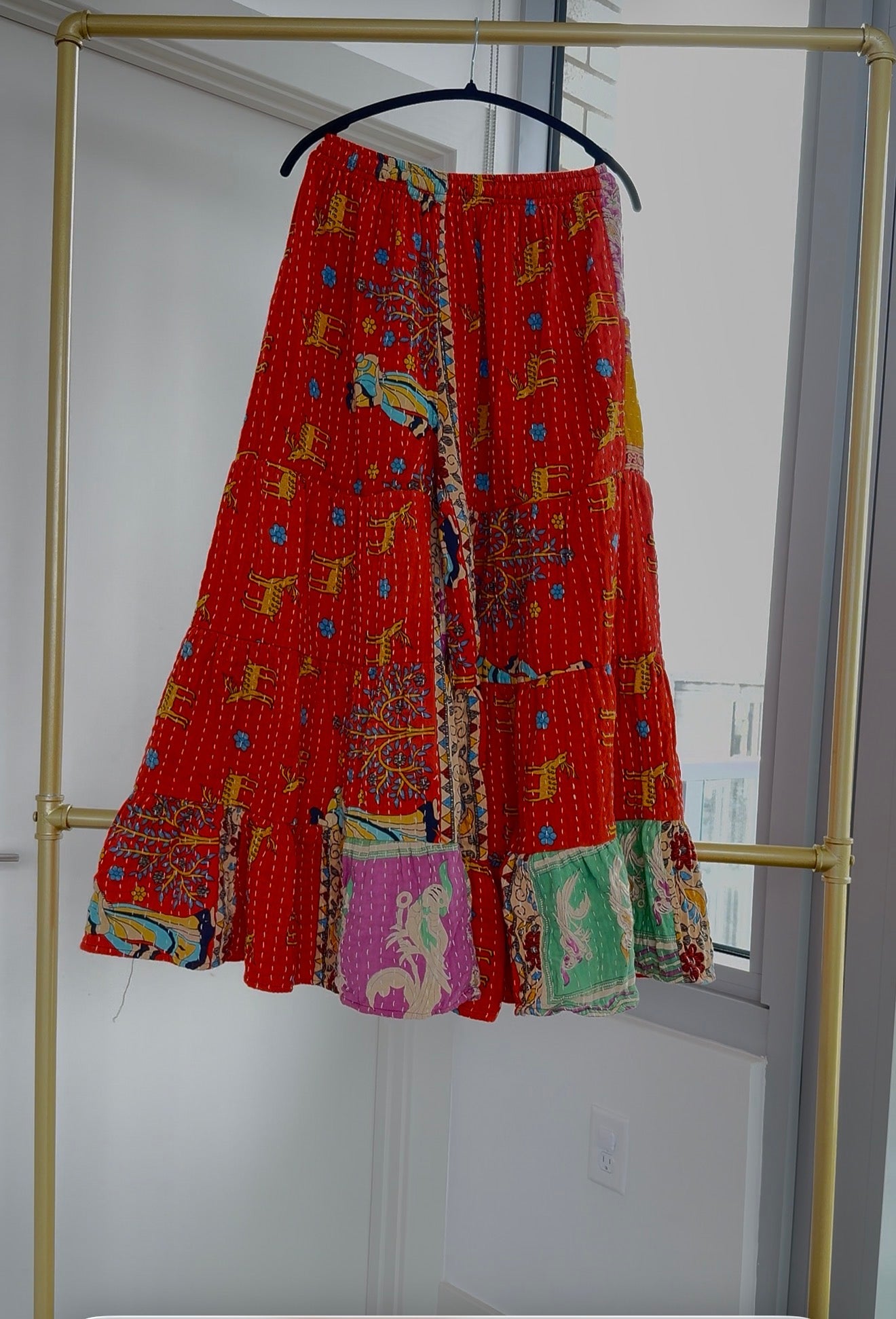 ** Three Tiered Reversible Kantha Wide Leg Pant