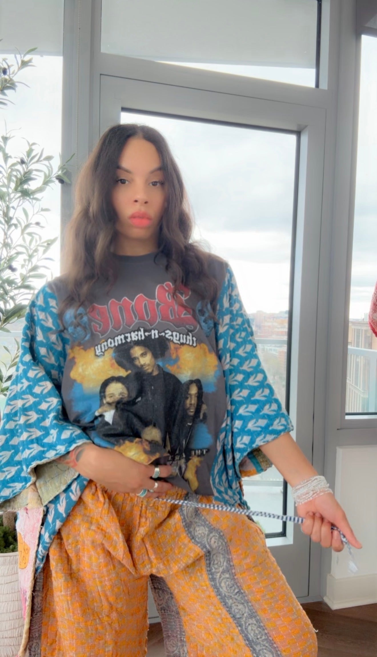 Bone Thugs N Harmony Cropped Kantha Band Tee Poncho