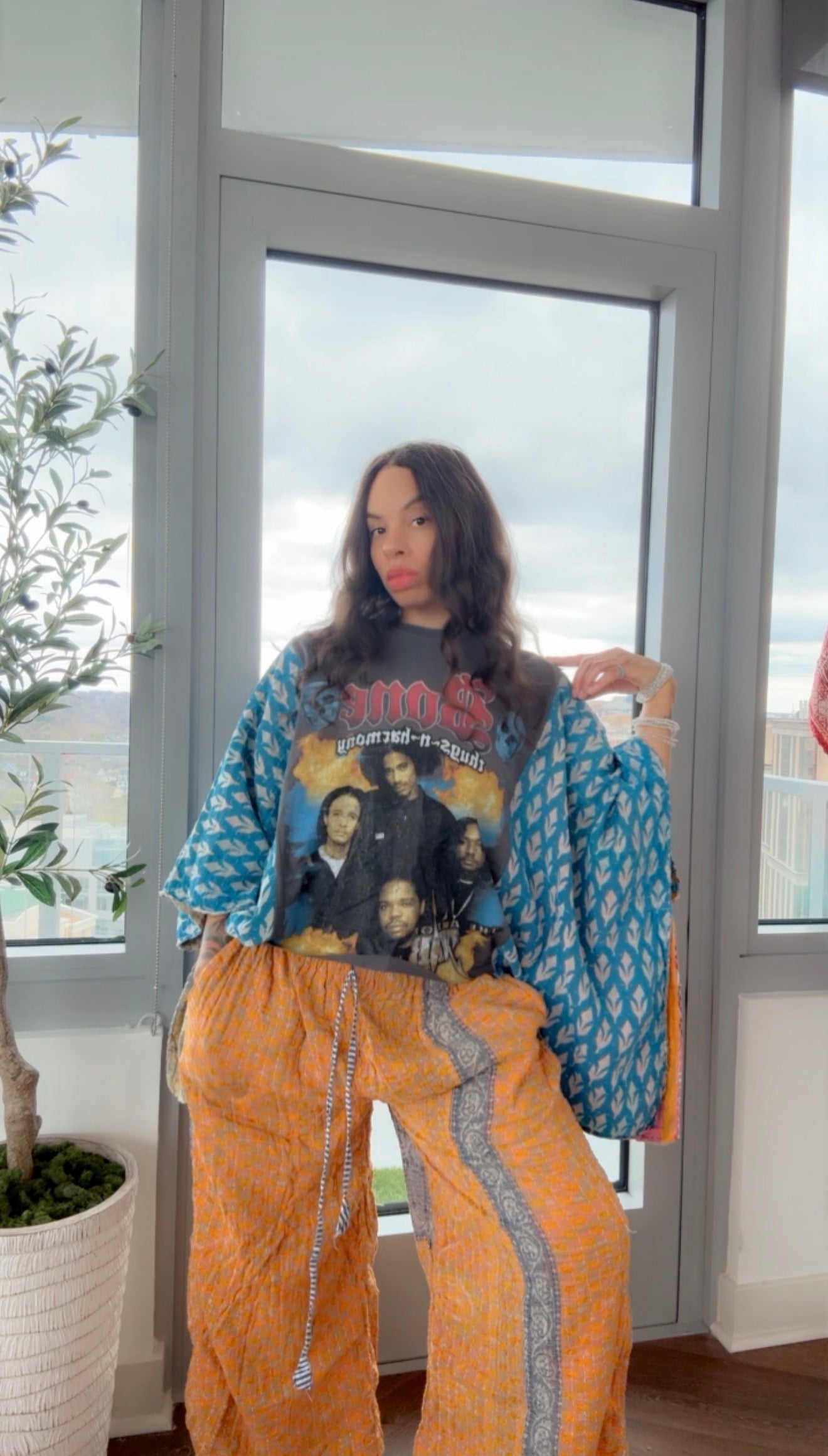 Bone Thugs N Harmony Cropped Kantha Band Tee Poncho