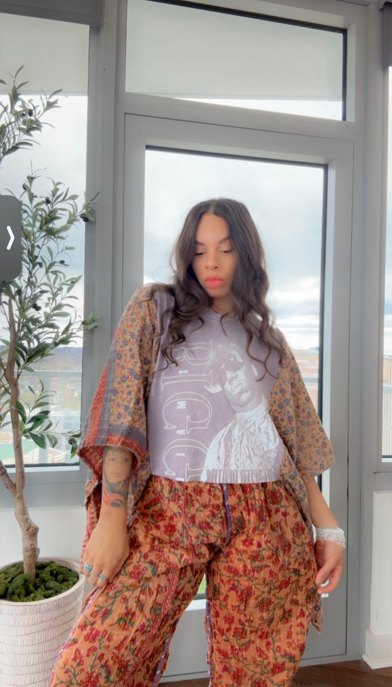 ** B.I.G Cropped Kantha Band Tee Poncho