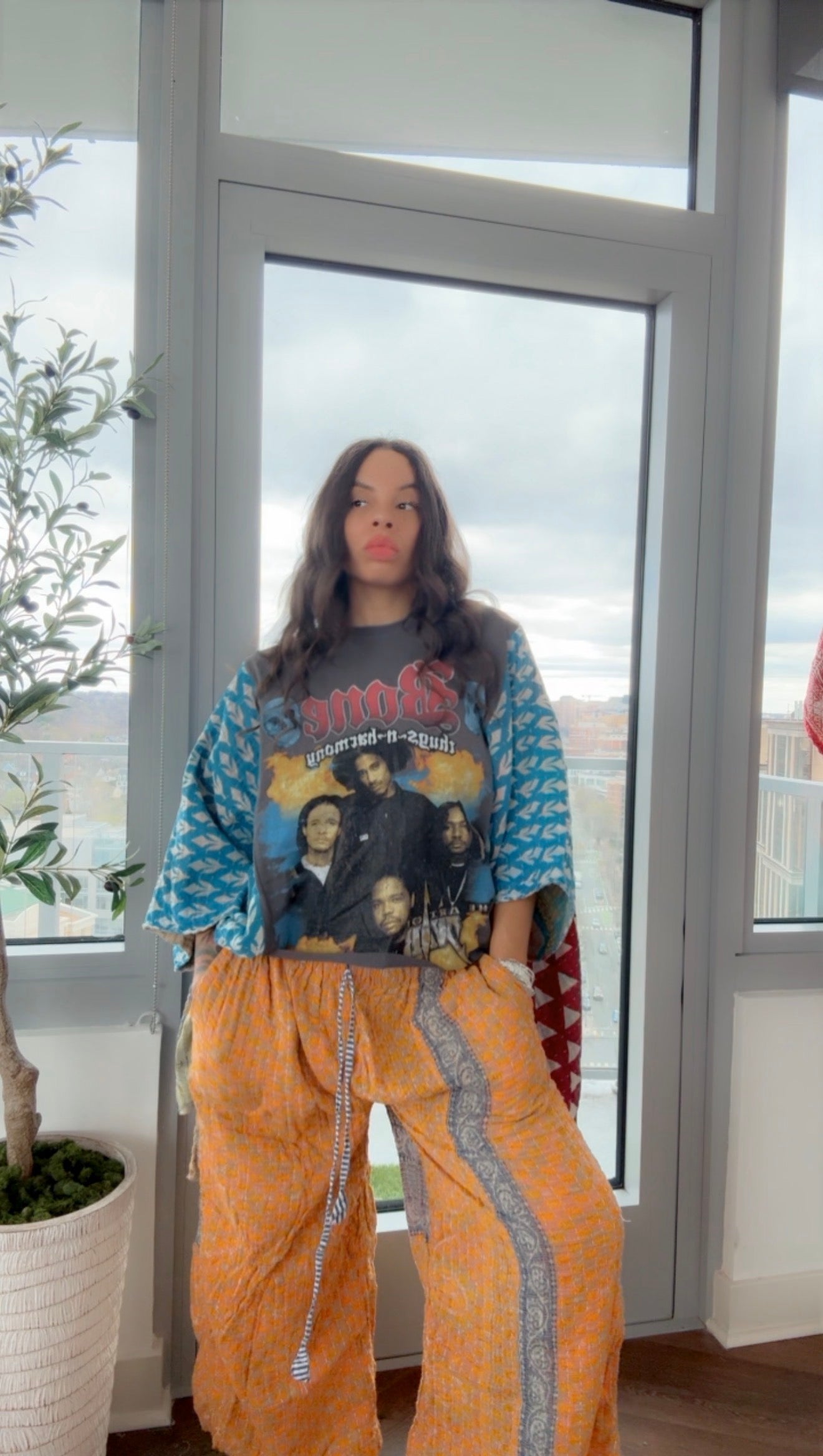 Bone Thugs N Harmony Cropped Kantha Band Tee Poncho