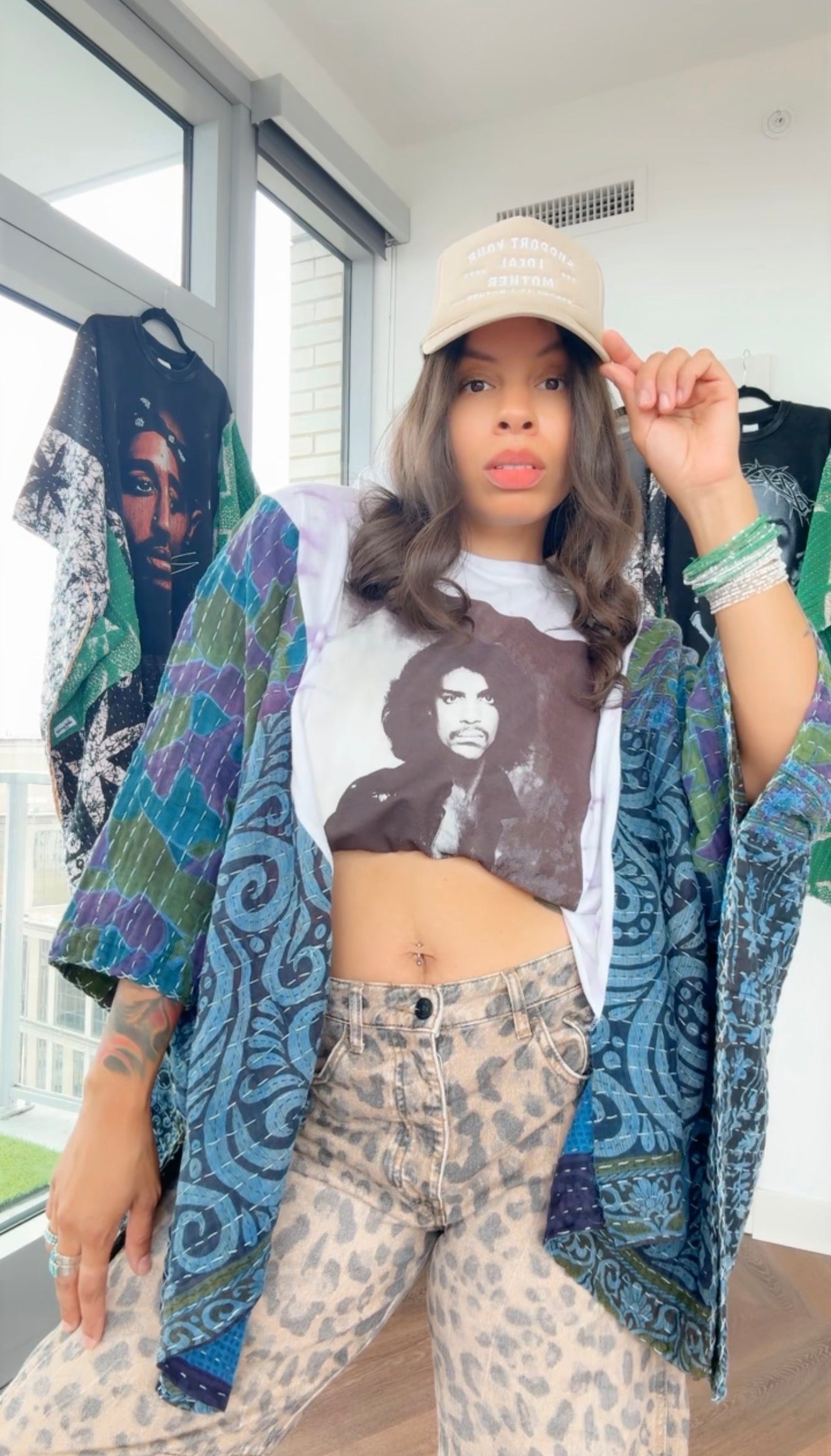 * 7/24 Drop Prince Hand Dyed Kantha Band Tee Poncho (crop)