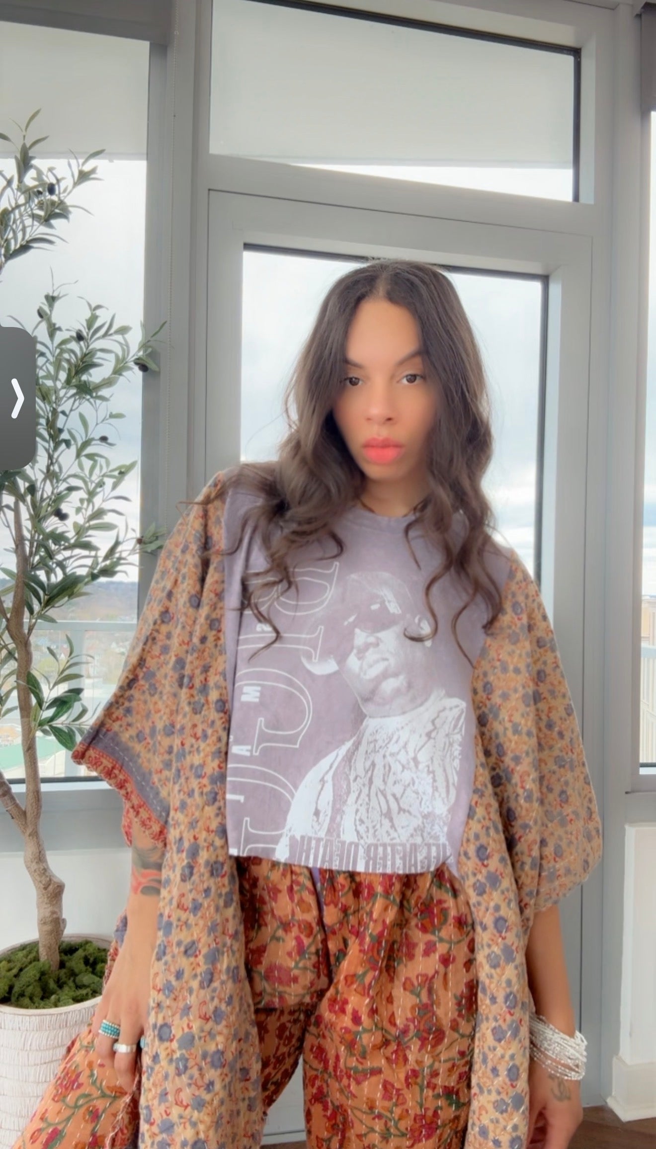 ** B.I.G Cropped Kantha Band Tee Poncho