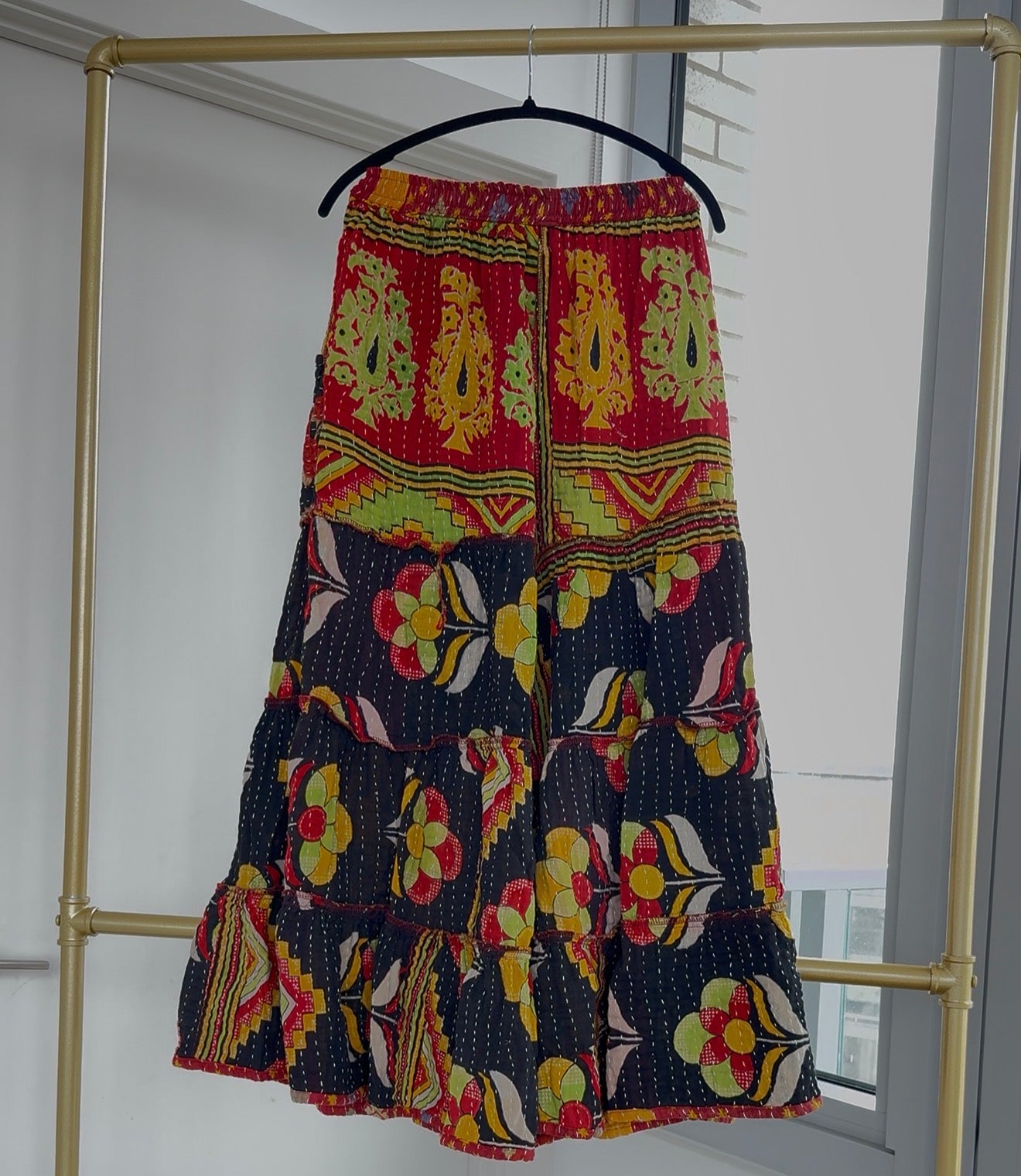 ** Three Tiered Reversible Kantha Wide Leg Pant