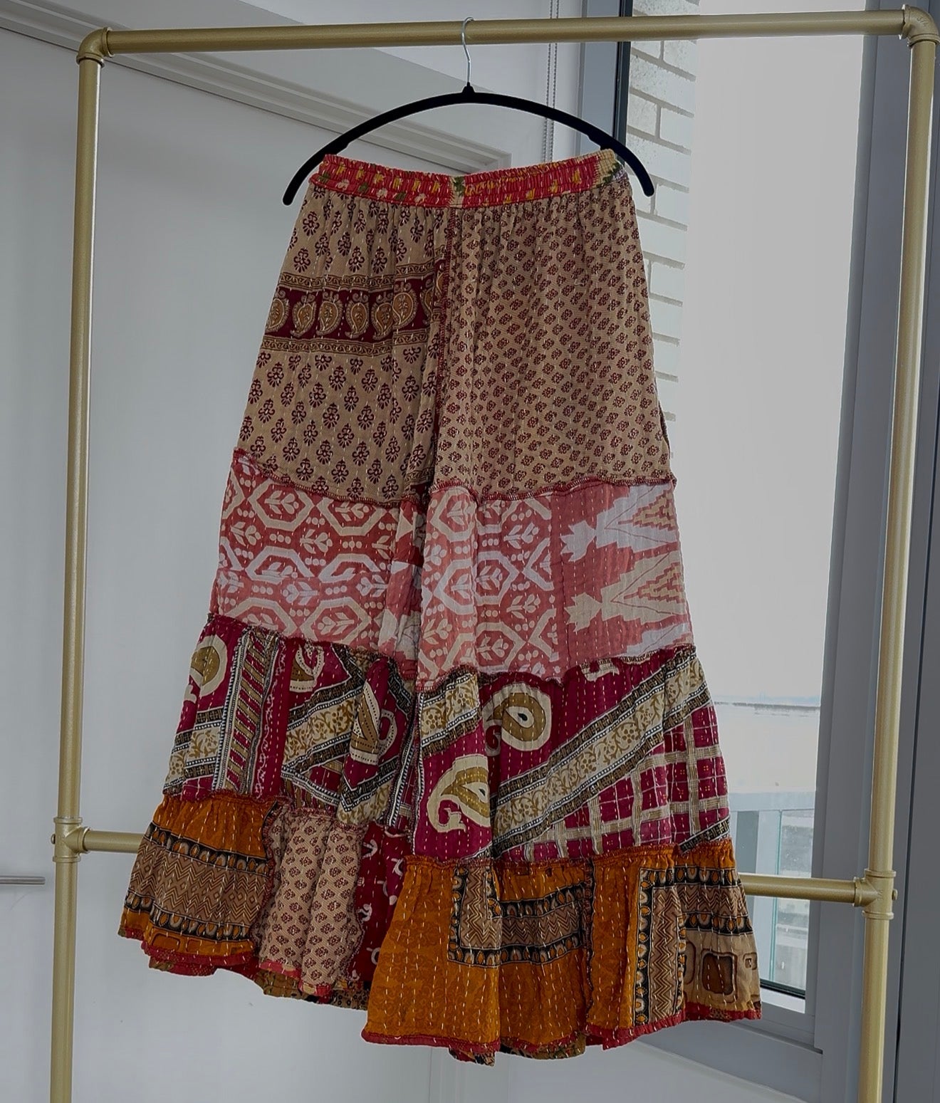 ** Three Tiered Reversible Kantha Wide Leg Pant