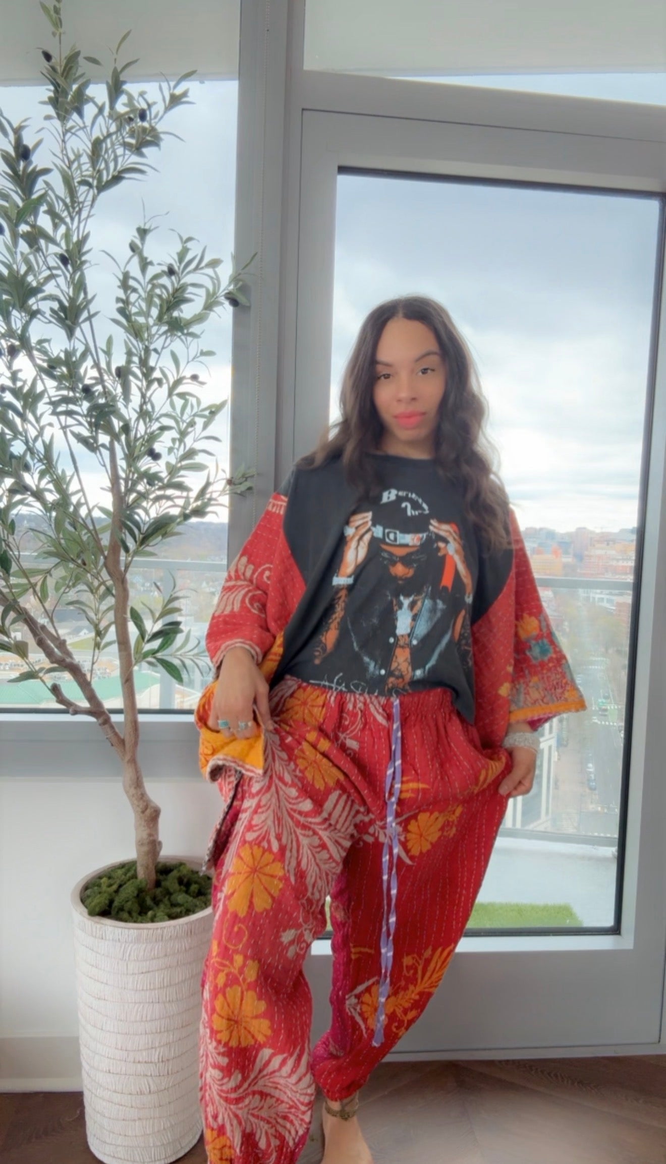 ** Burna Boy Cropped Kantha Band Tee Poncho