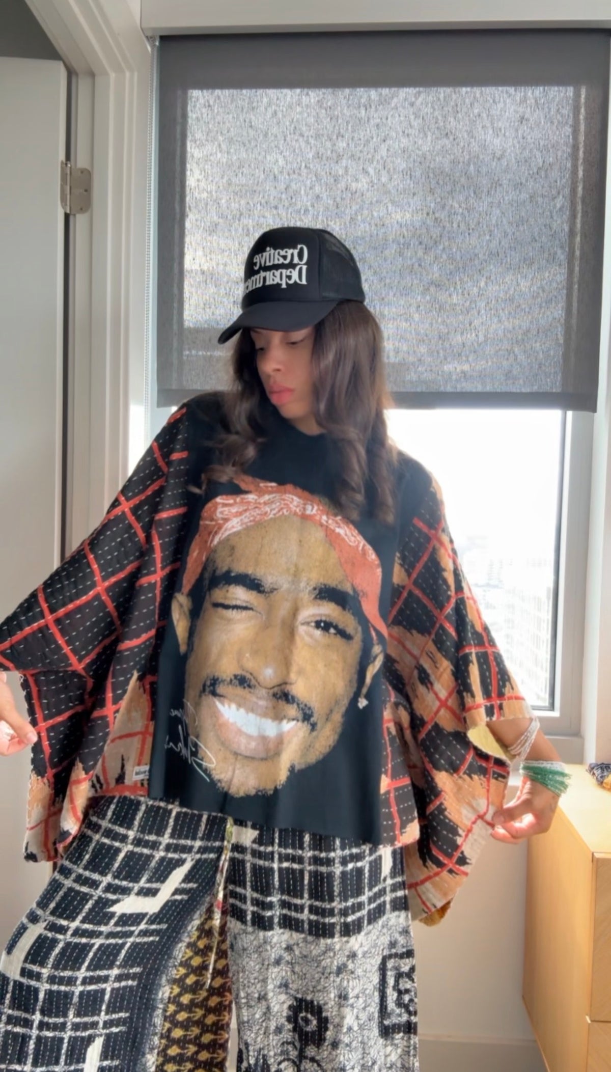 * 9/11 Drop Tupac Kantha Band Tee Poncho (crop)