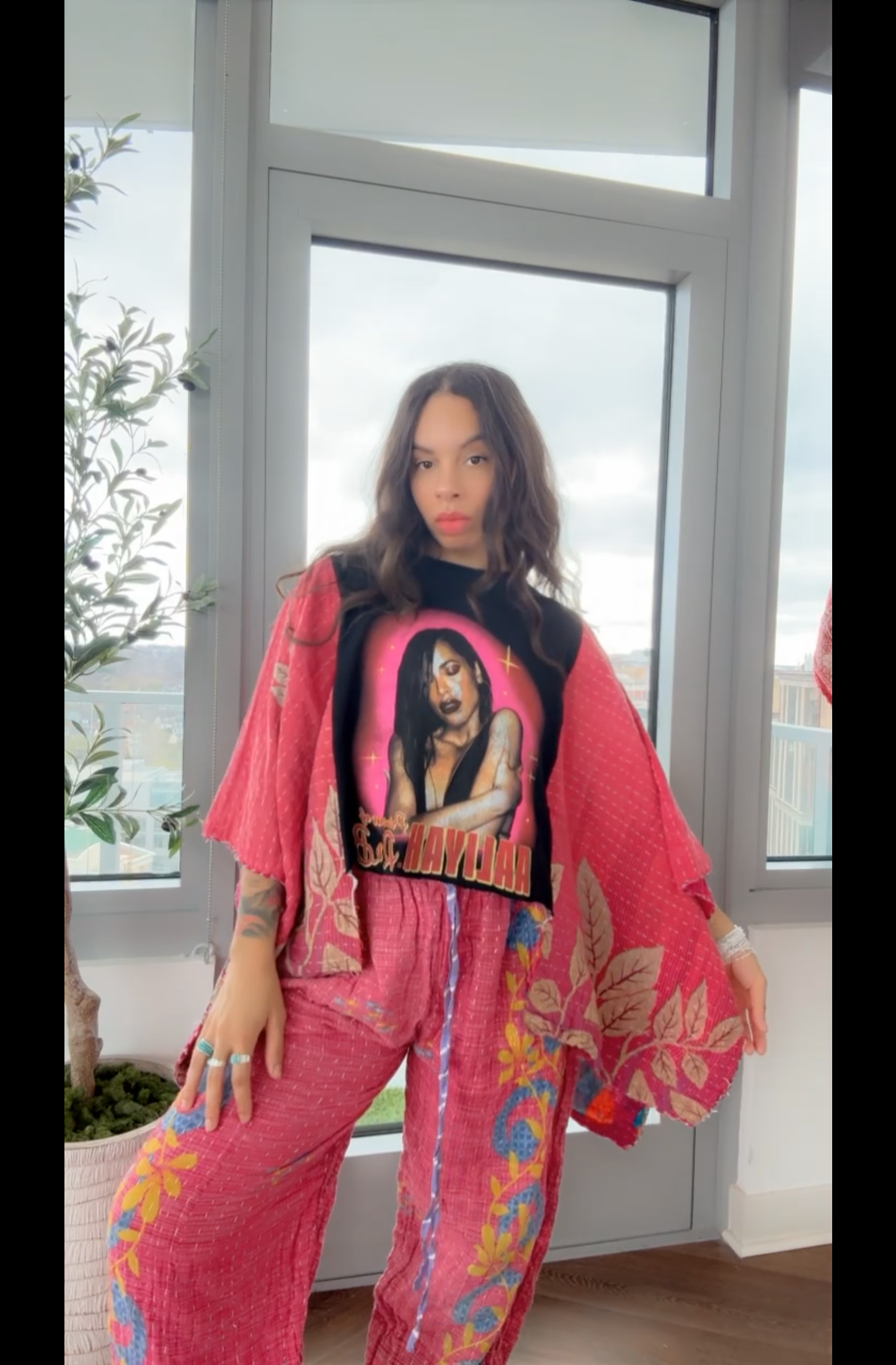 ** Aaliyah Cropped Kantha Band Tee Poncho