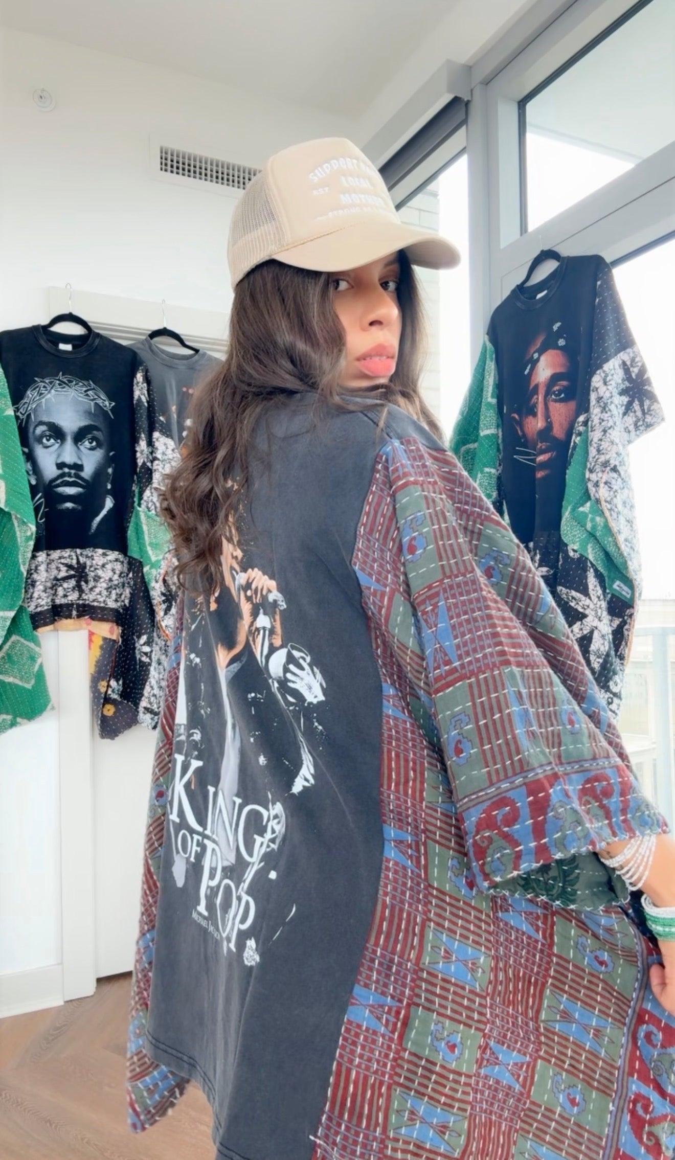 * 7/24 Drop Michael Jackson Hand Dyed Kantha Band Tee Poncho (midi)