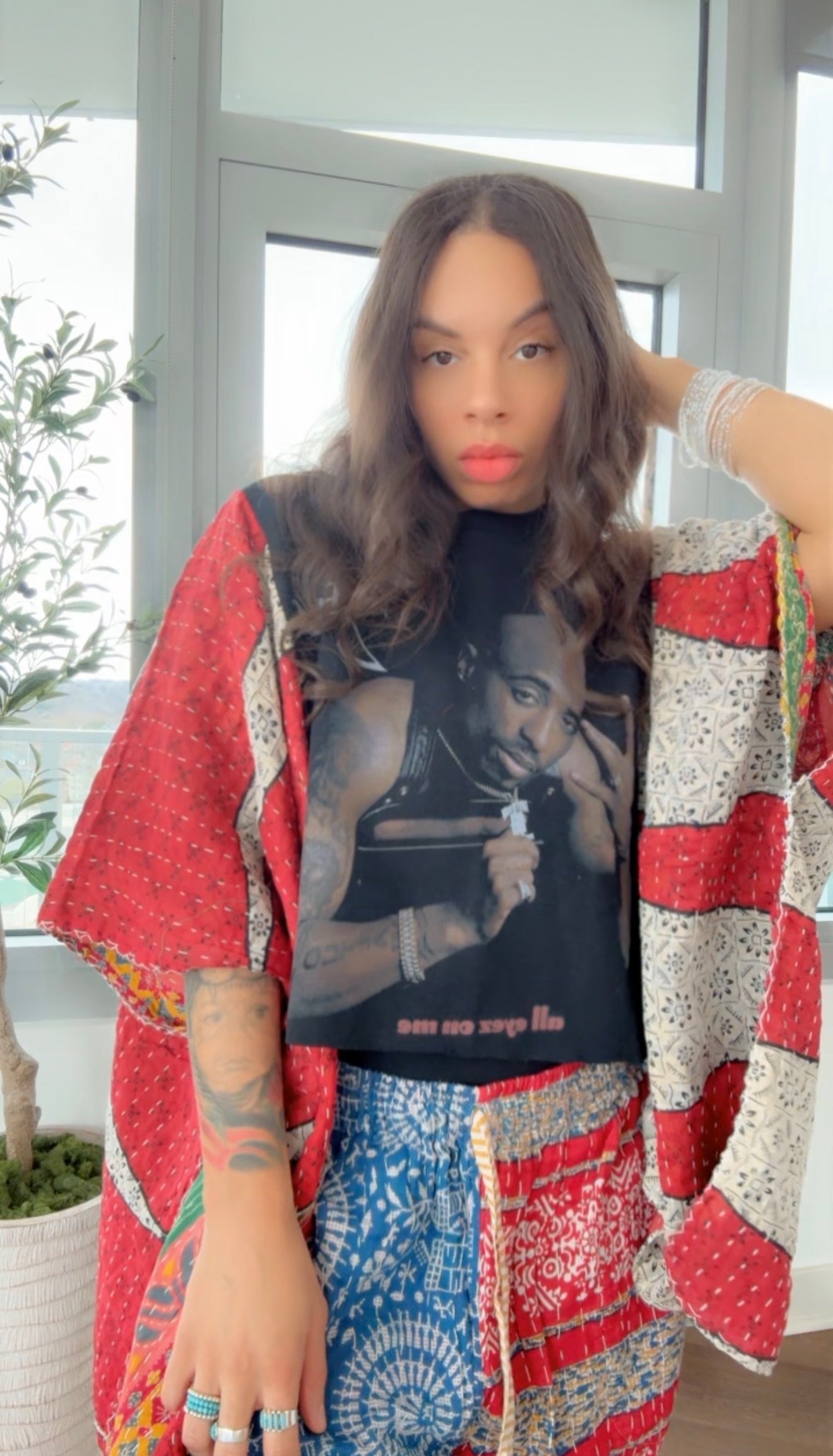 Tupac Cropped Sweatshirt (fleece) Kantha Band Tee Poncho