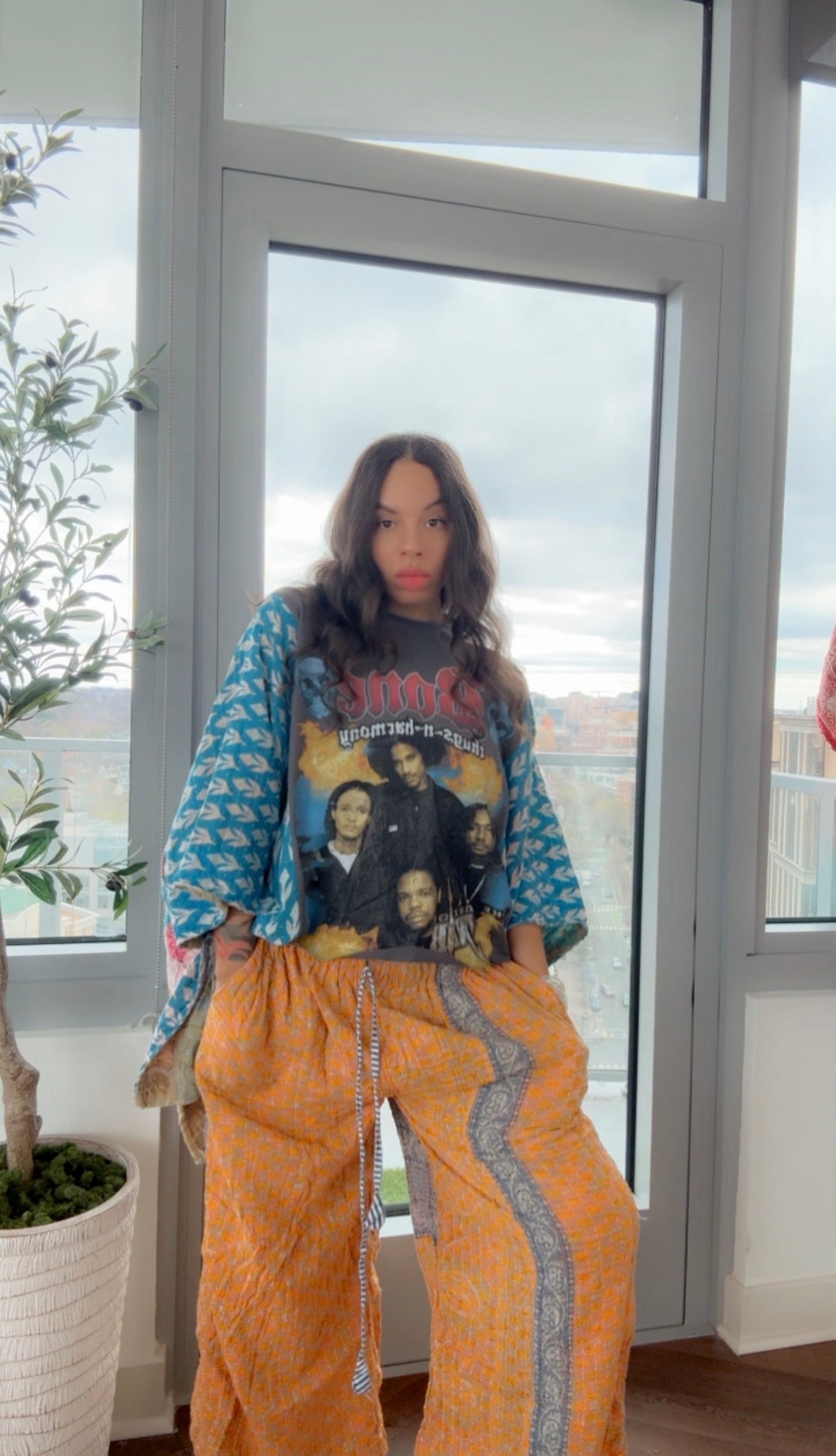 Bone Thugs N Harmony Cropped Kantha Band Tee Poncho