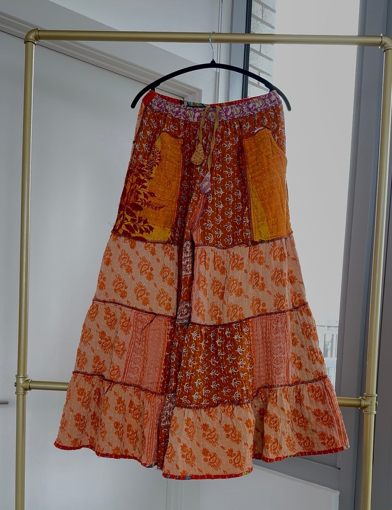 ** Three Tiered Reversible Kantha Wide Leg Pant