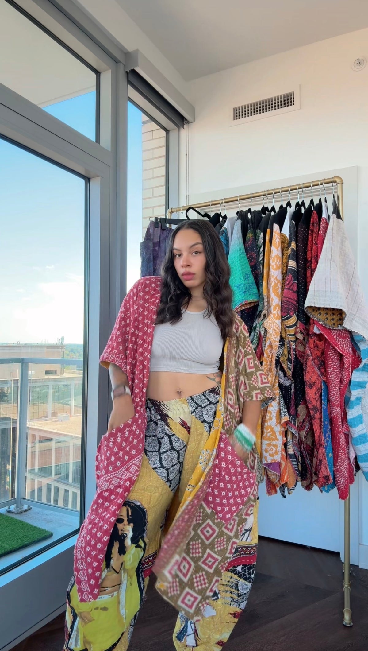 * 10/16 Drop Reversible Kantha Ruana Kimono