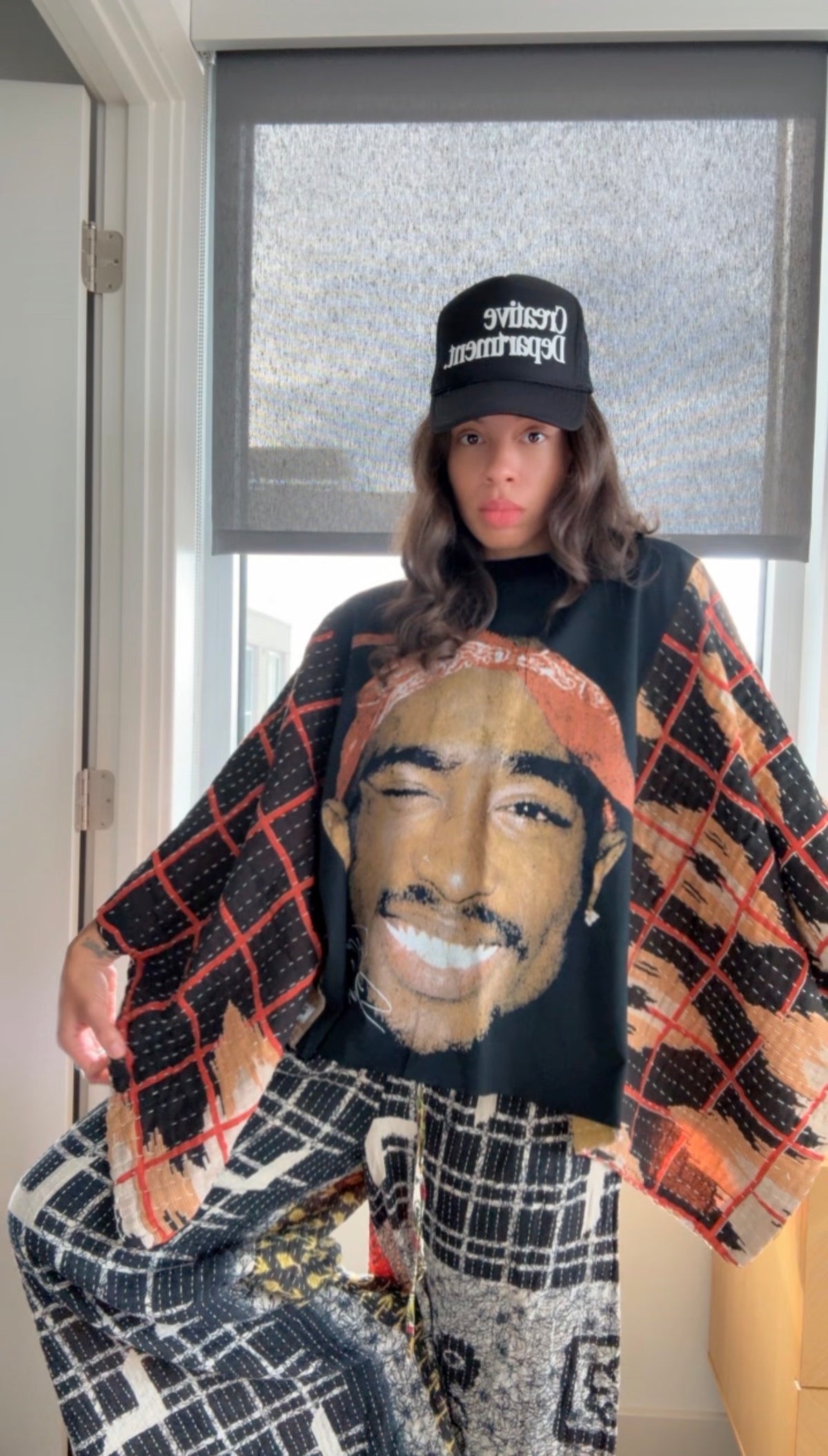 * 9/11 Drop Tupac Kantha Band Tee Poncho (crop)