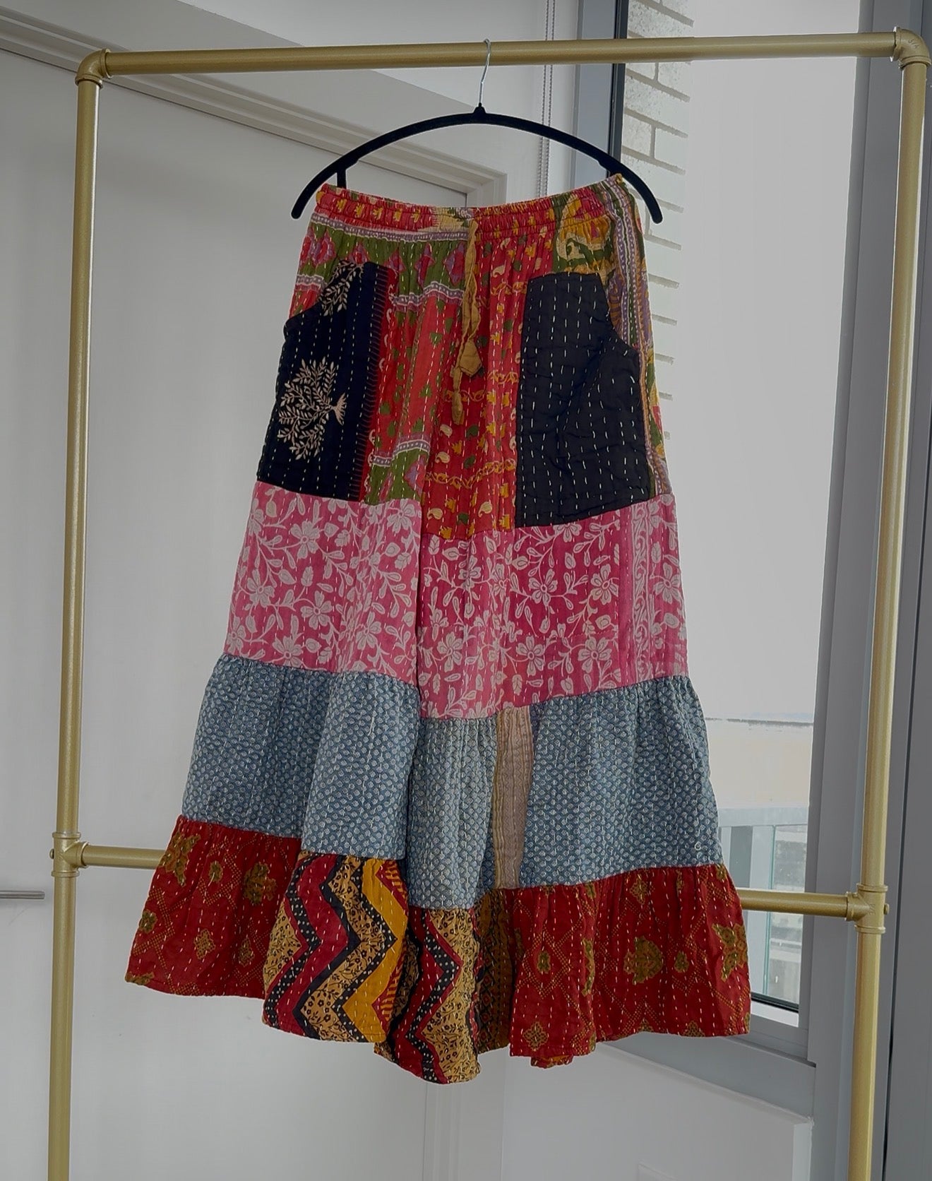 ** Three Tiered Reversible Kantha Wide Leg Pant