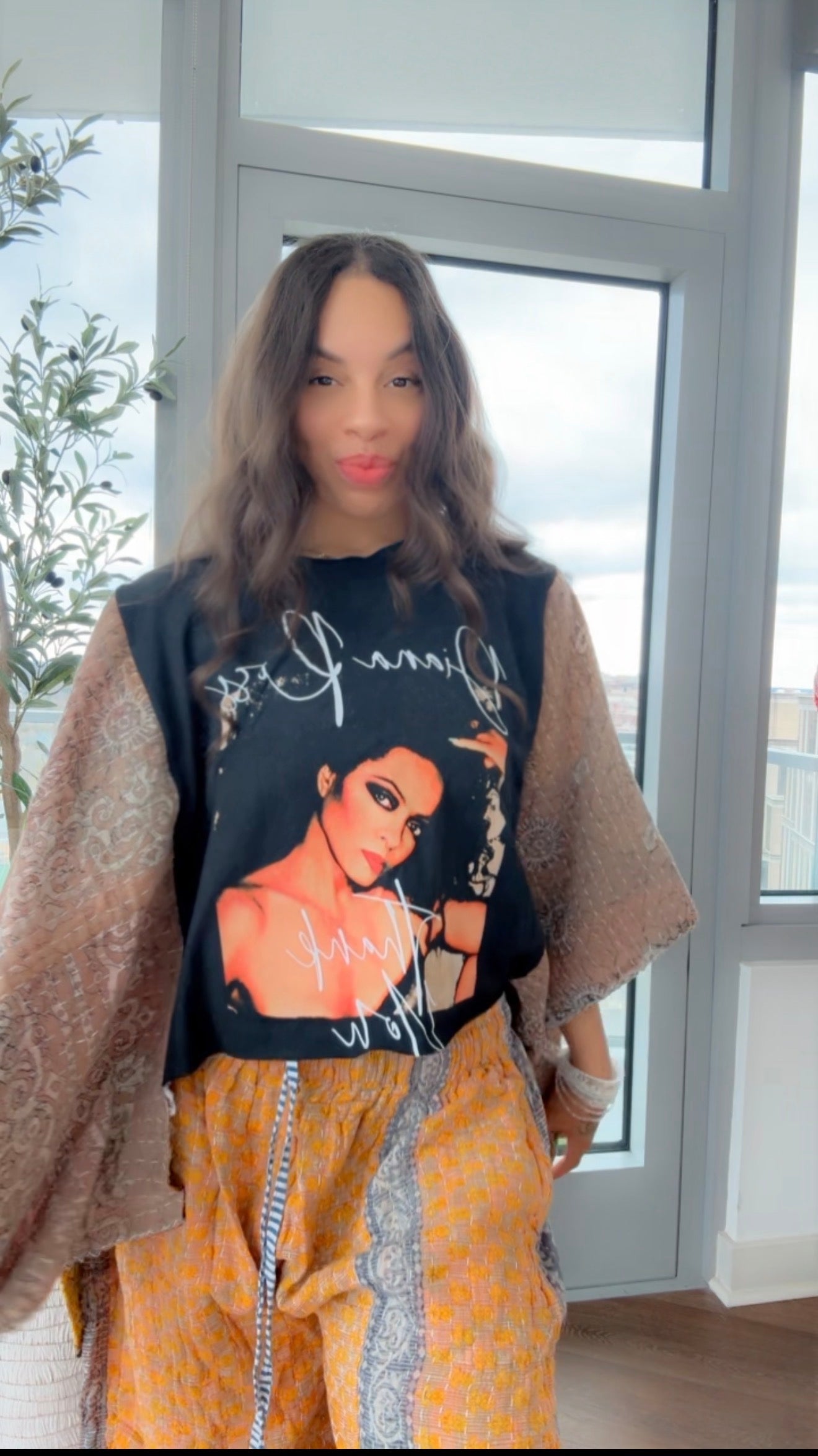 Diana Ross Cropped Kantha Band Tee Poncho