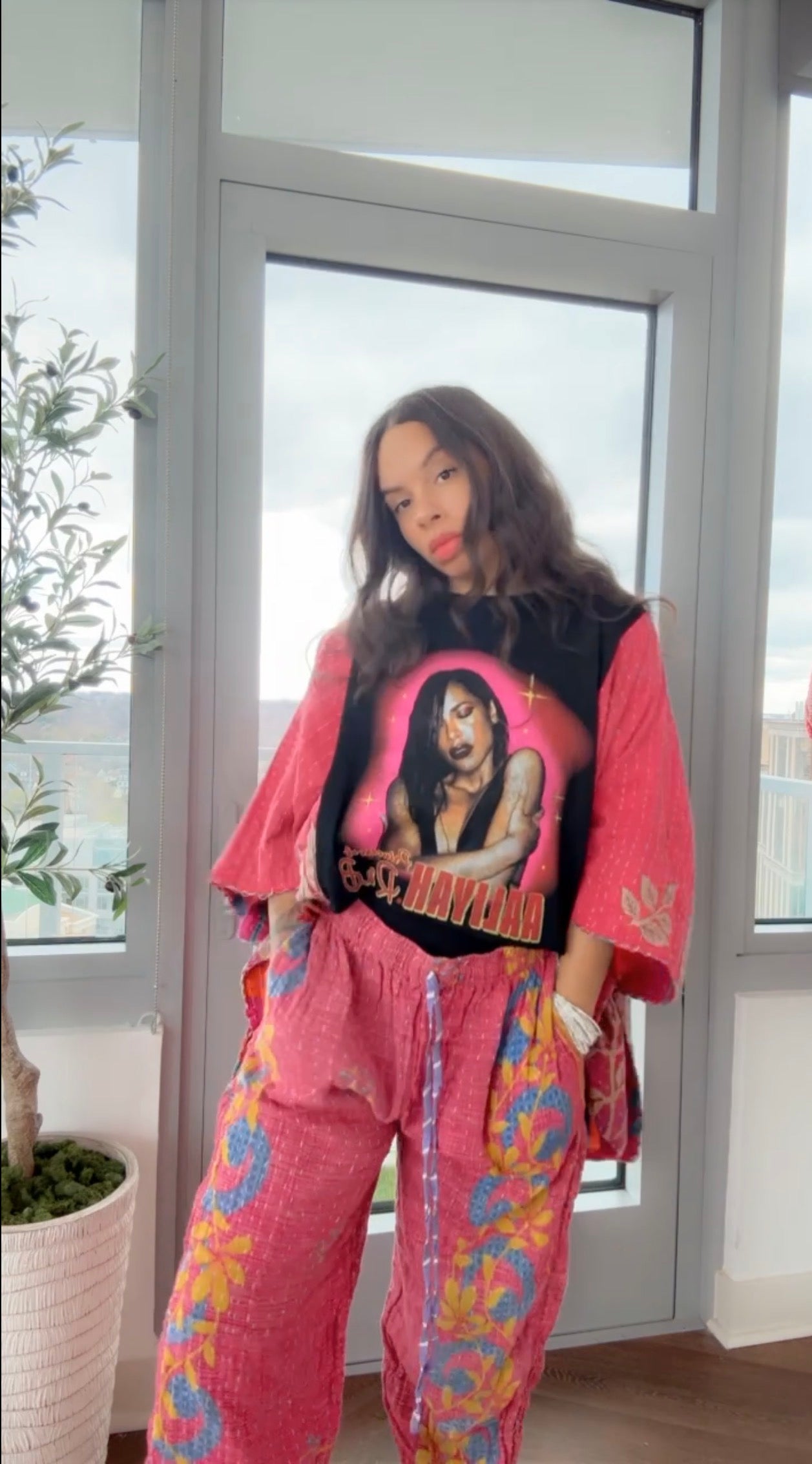 ** Aaliyah Cropped Kantha Band Tee Poncho