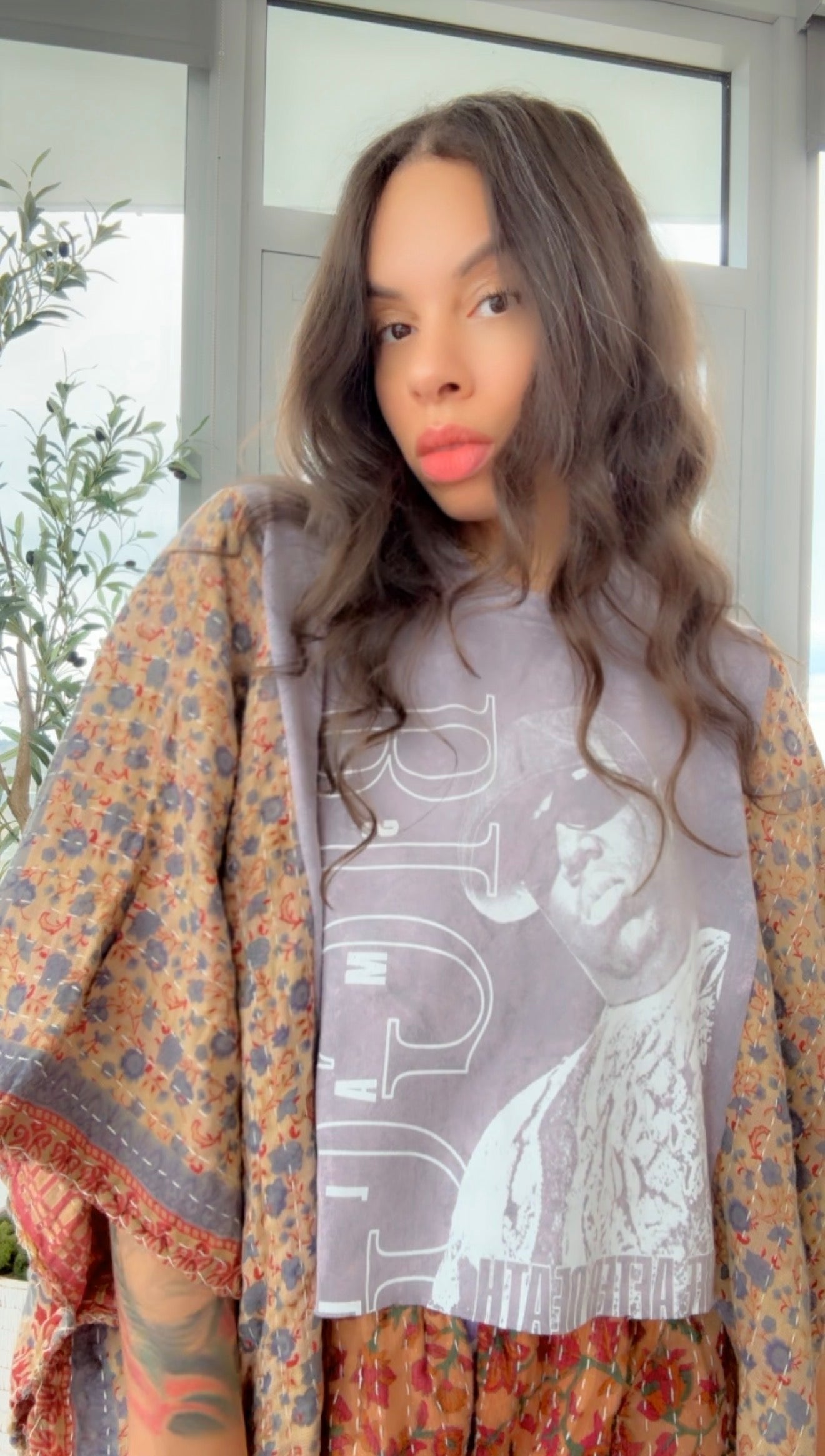 ** B.I.G Cropped Kantha Band Tee Poncho