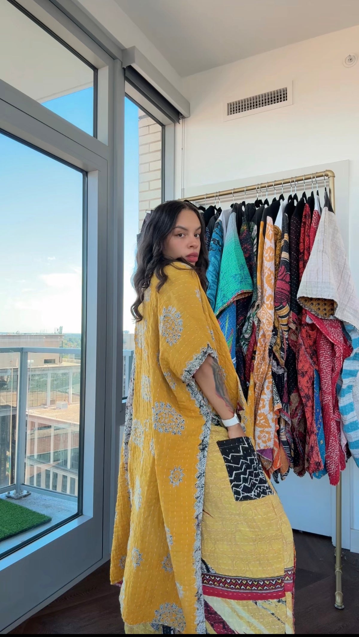 * 10/16 Drop Reversible Kantha Ruana Kimono