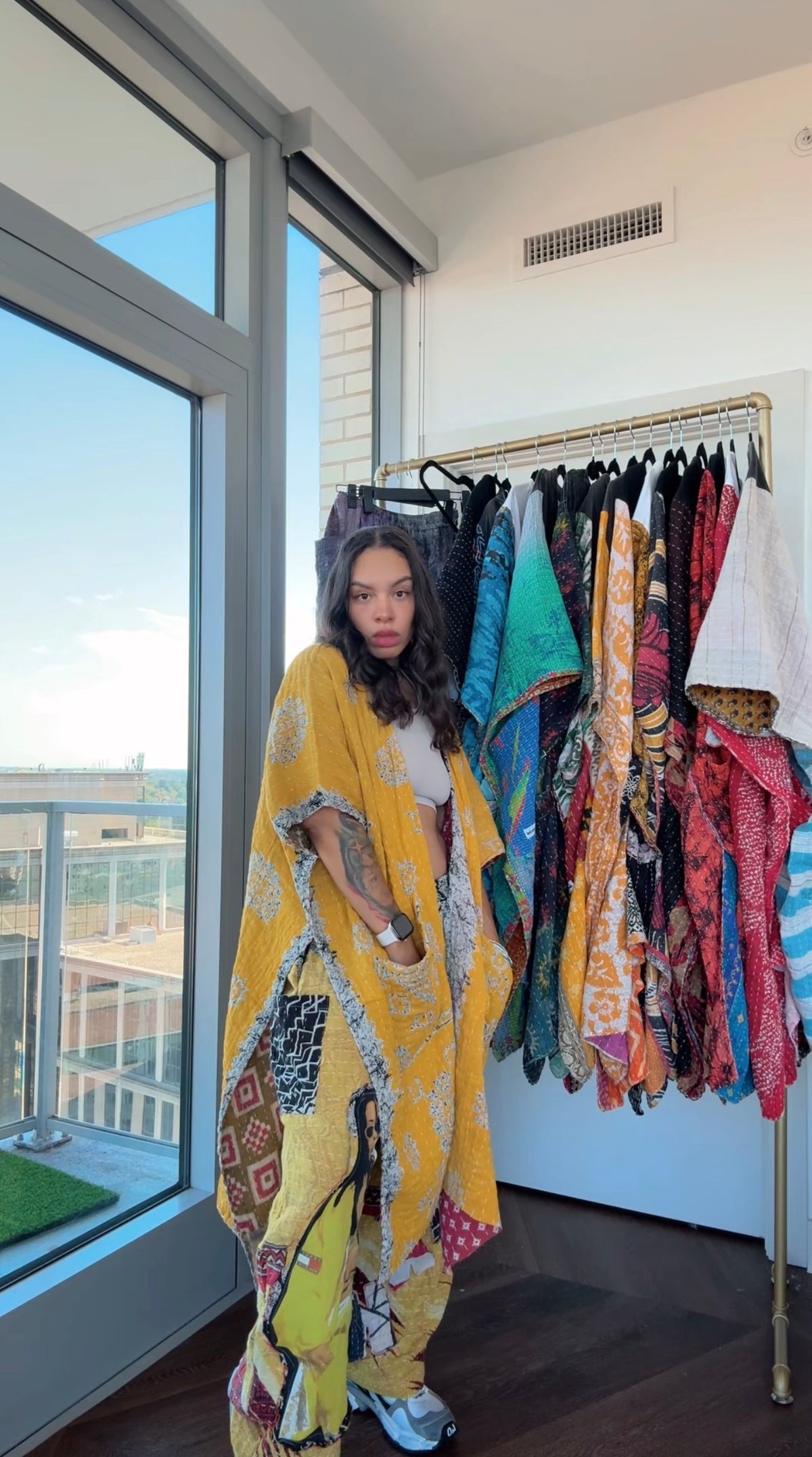 * 10/16 Drop Reversible Kantha Ruana Kimono