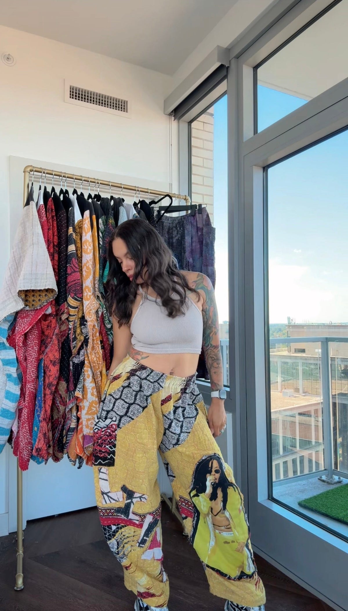 * 10/16 Drop Aaliyah Big Face Kantha Barrel Pants — 5'5" and Under