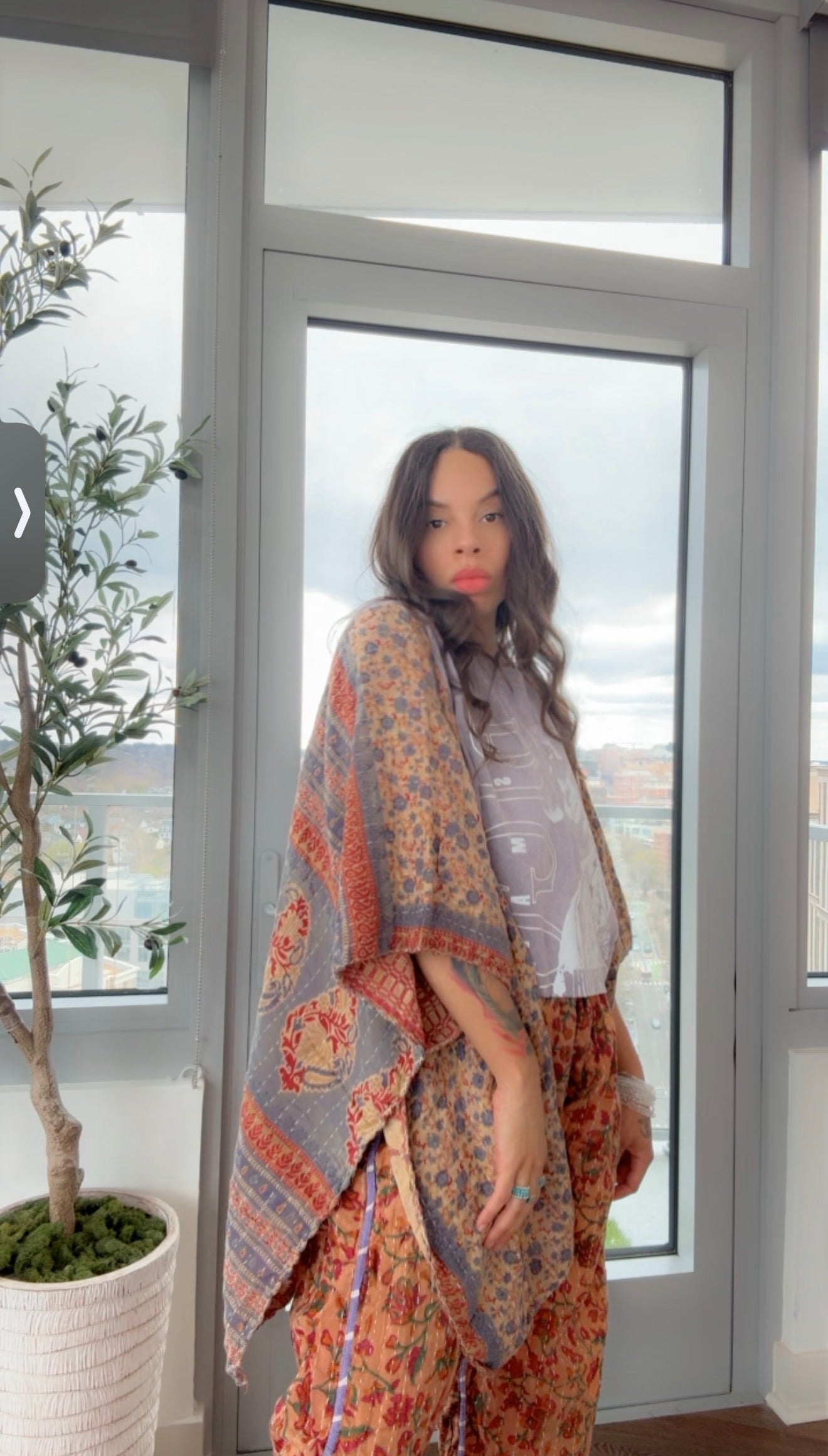 ** B.I.G Cropped Kantha Band Tee Poncho