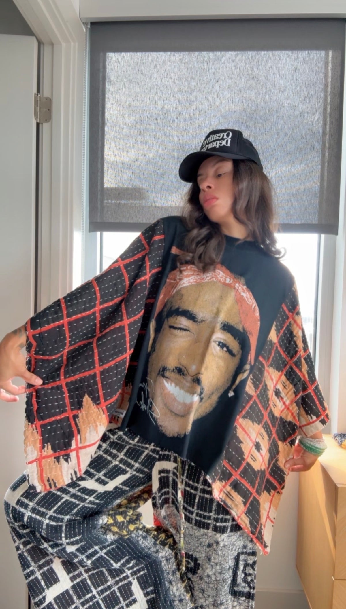* 9/11 Drop Tupac Kantha Band Tee Poncho (crop)