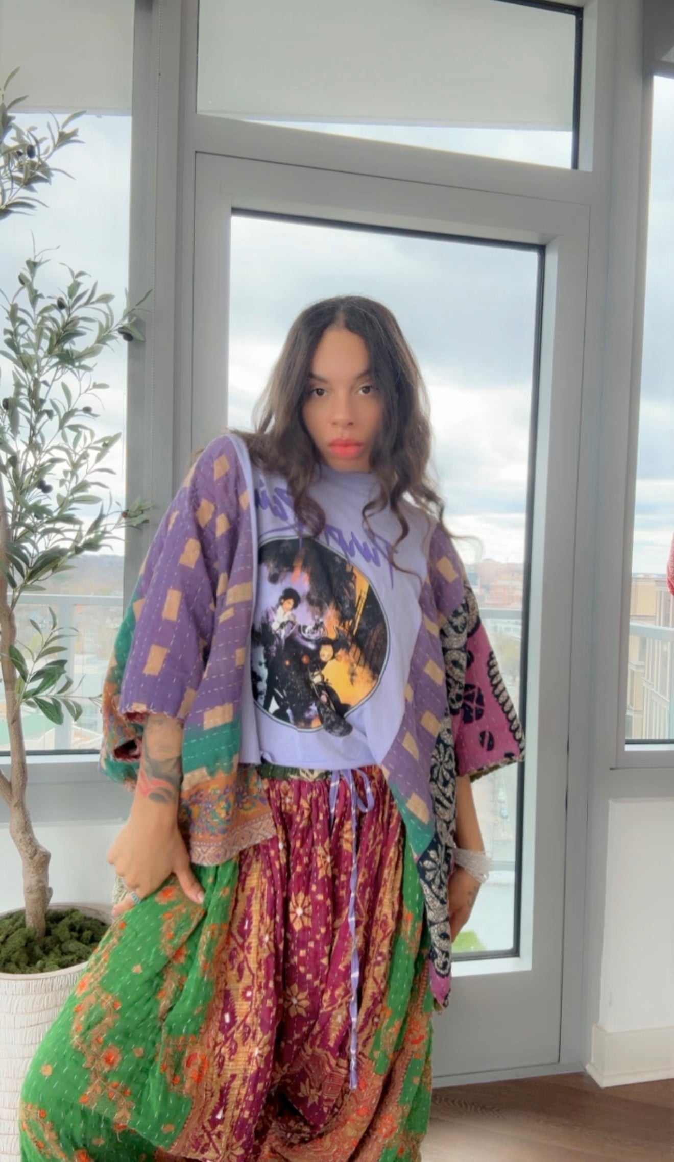 ** Prince Cropped Kantha Band Tee Poncho