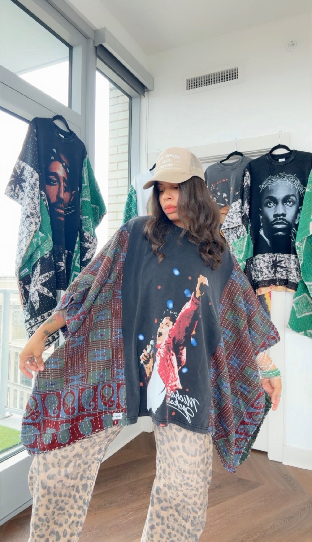 * 7/24 Drop Michael Jackson Hand Dyed Kantha Band Tee Poncho (midi)