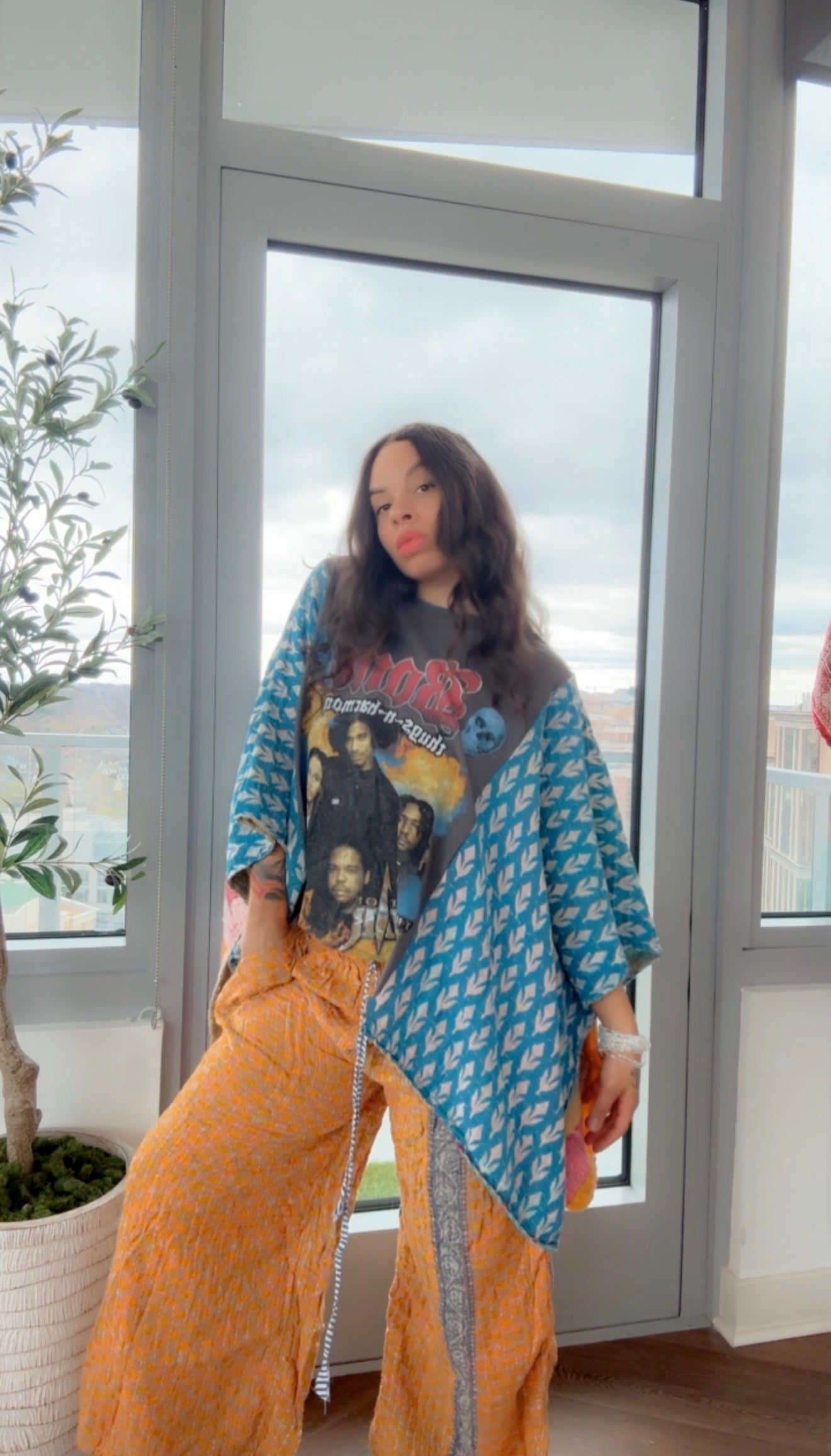 Bone Thugs N Harmony Cropped Kantha Band Tee Poncho