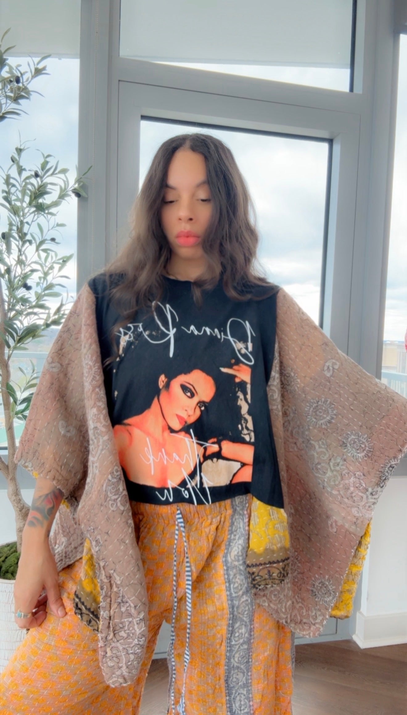 Diana Ross Cropped Kantha Band Tee Poncho