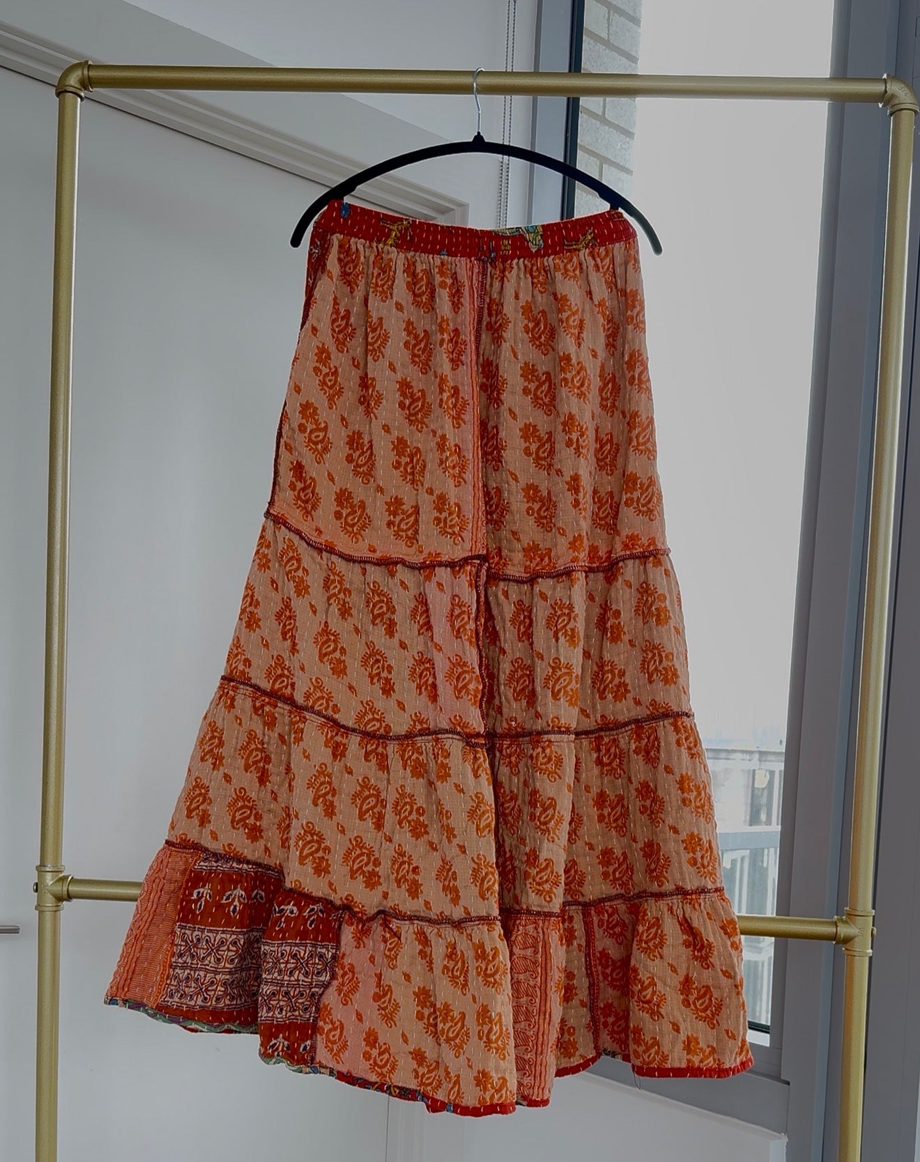 ** Three Tiered Reversible Kantha Wide Leg Pant