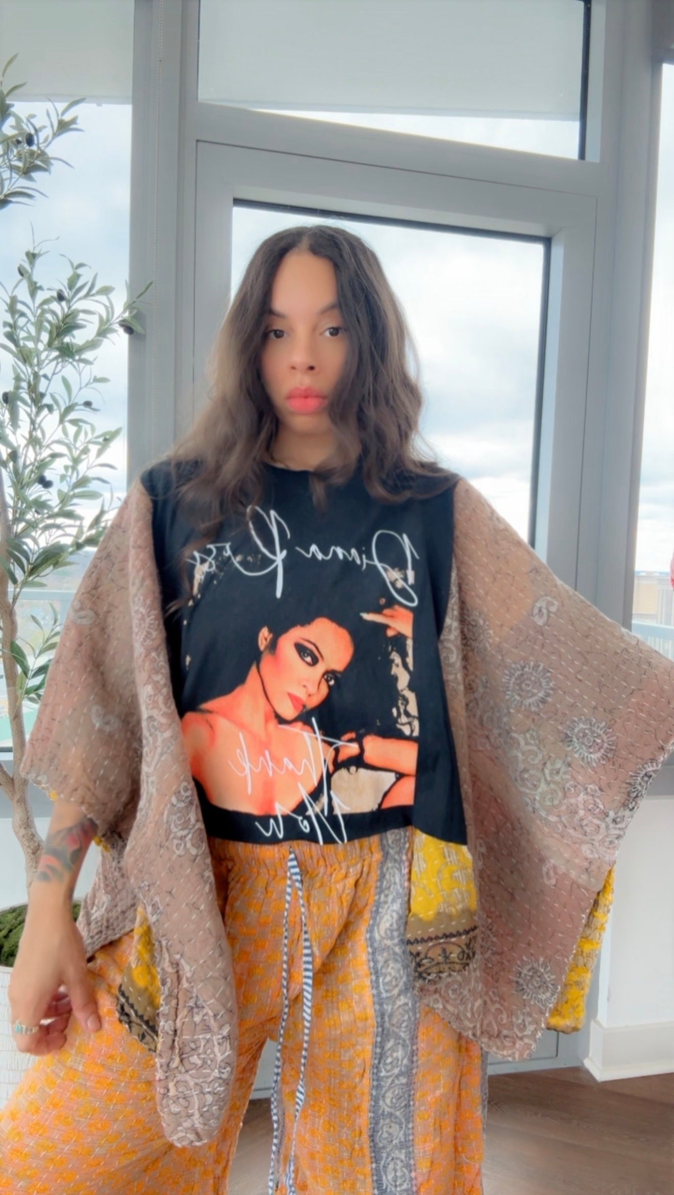 Diana Ross Cropped Kantha Band Tee Poncho